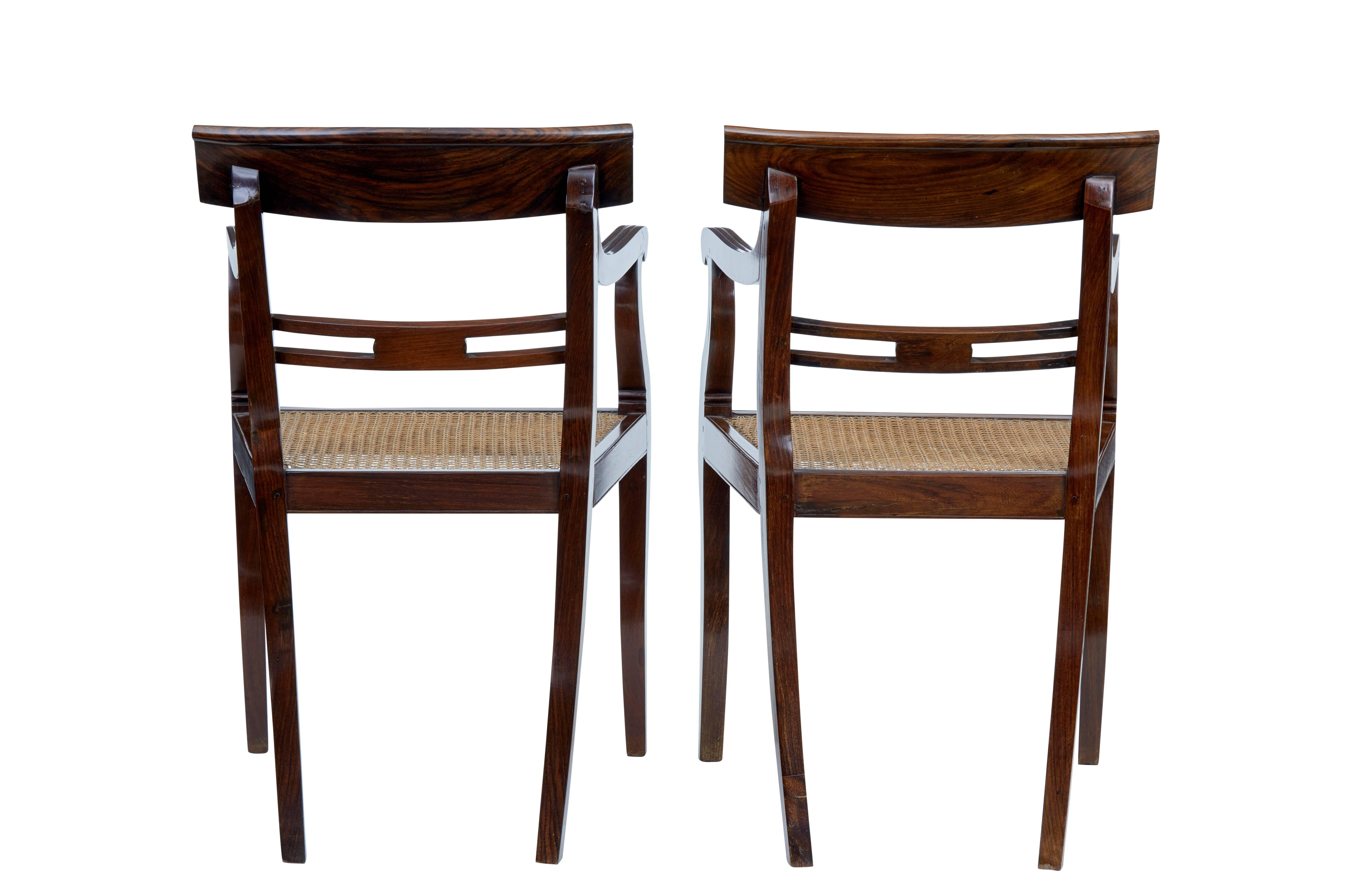 Caning Near Pair of Chinese Export Huanghuali Cane Armchairs
