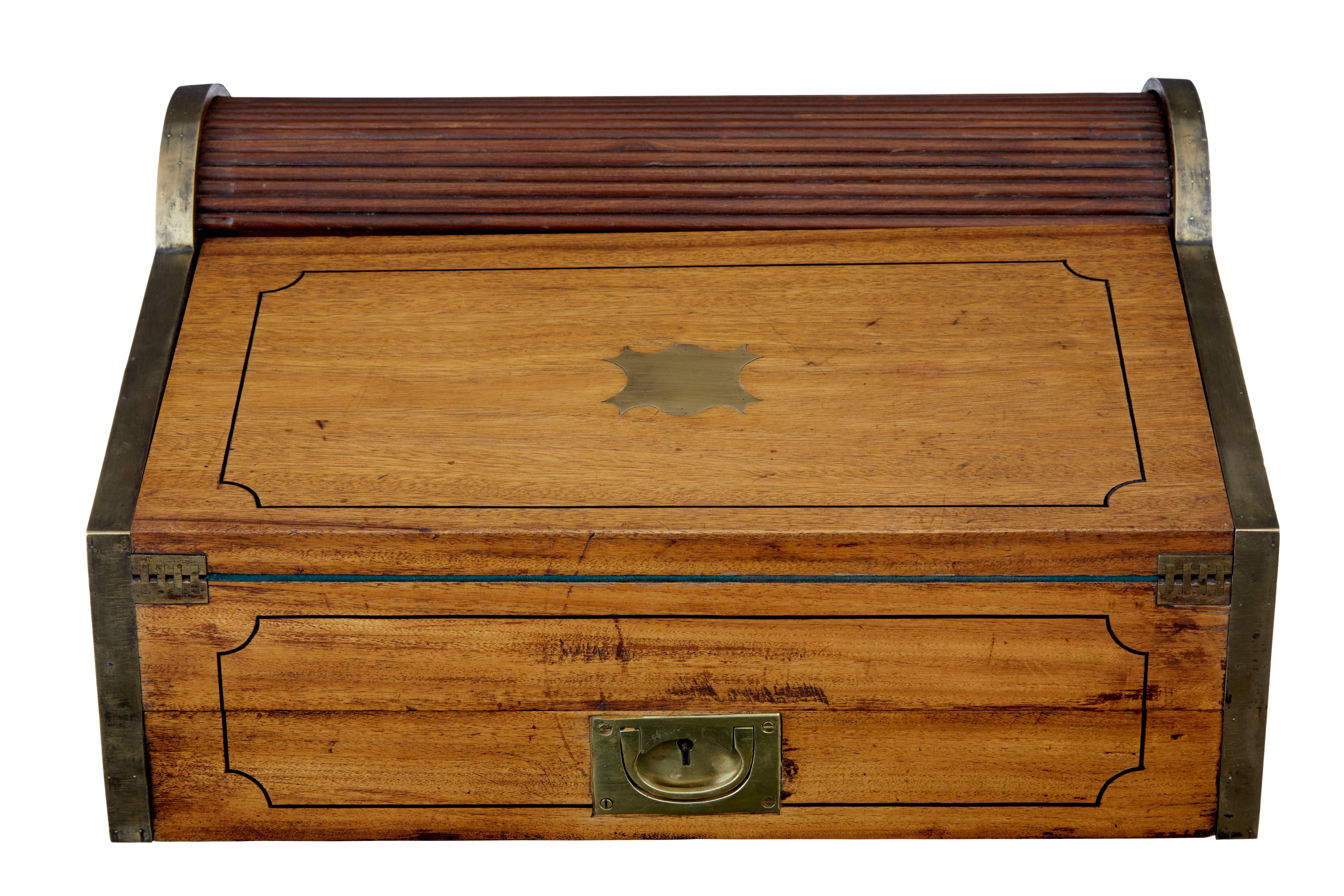 19th Century Chinese Tambour Campaign Writing Lap Desk In Good Condition In Debenham, Suffolk