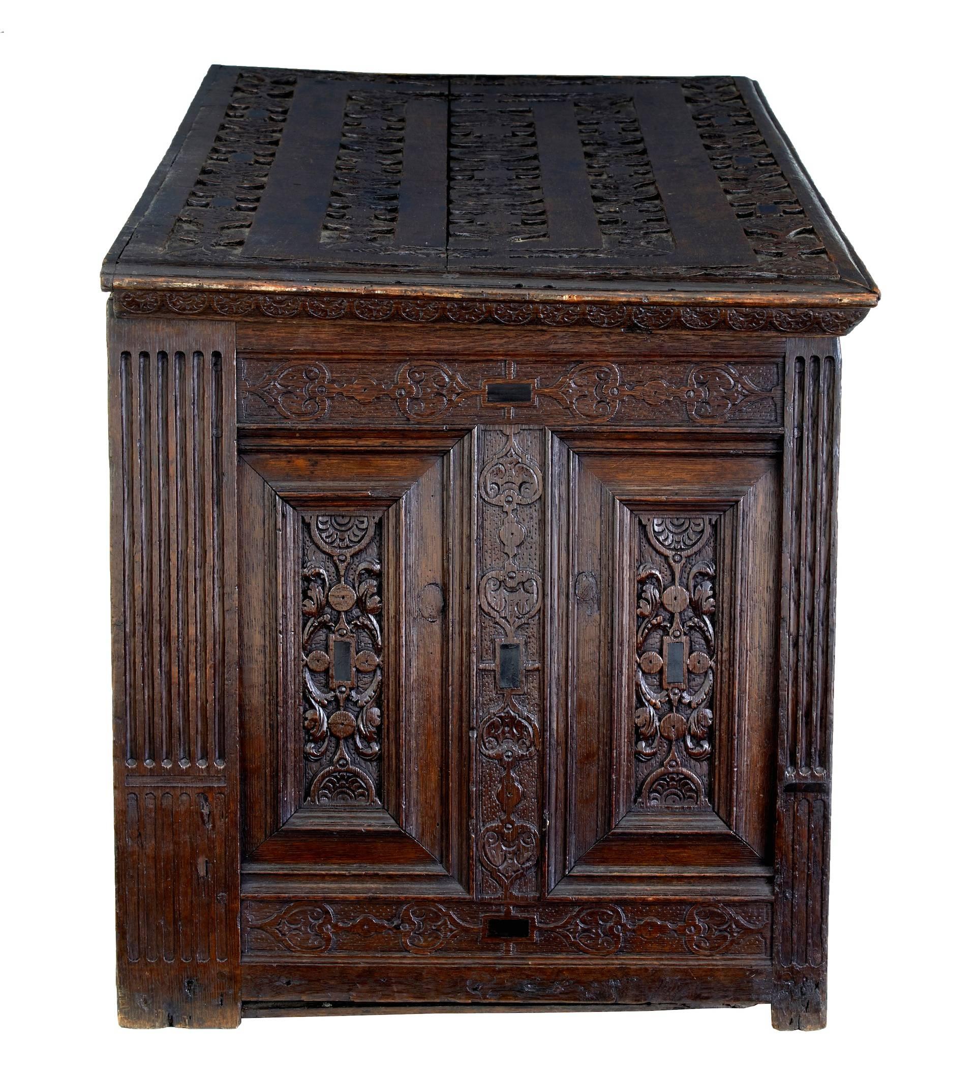 18th Century and Earlier 17th Century Carved Oak Flemish Coffer