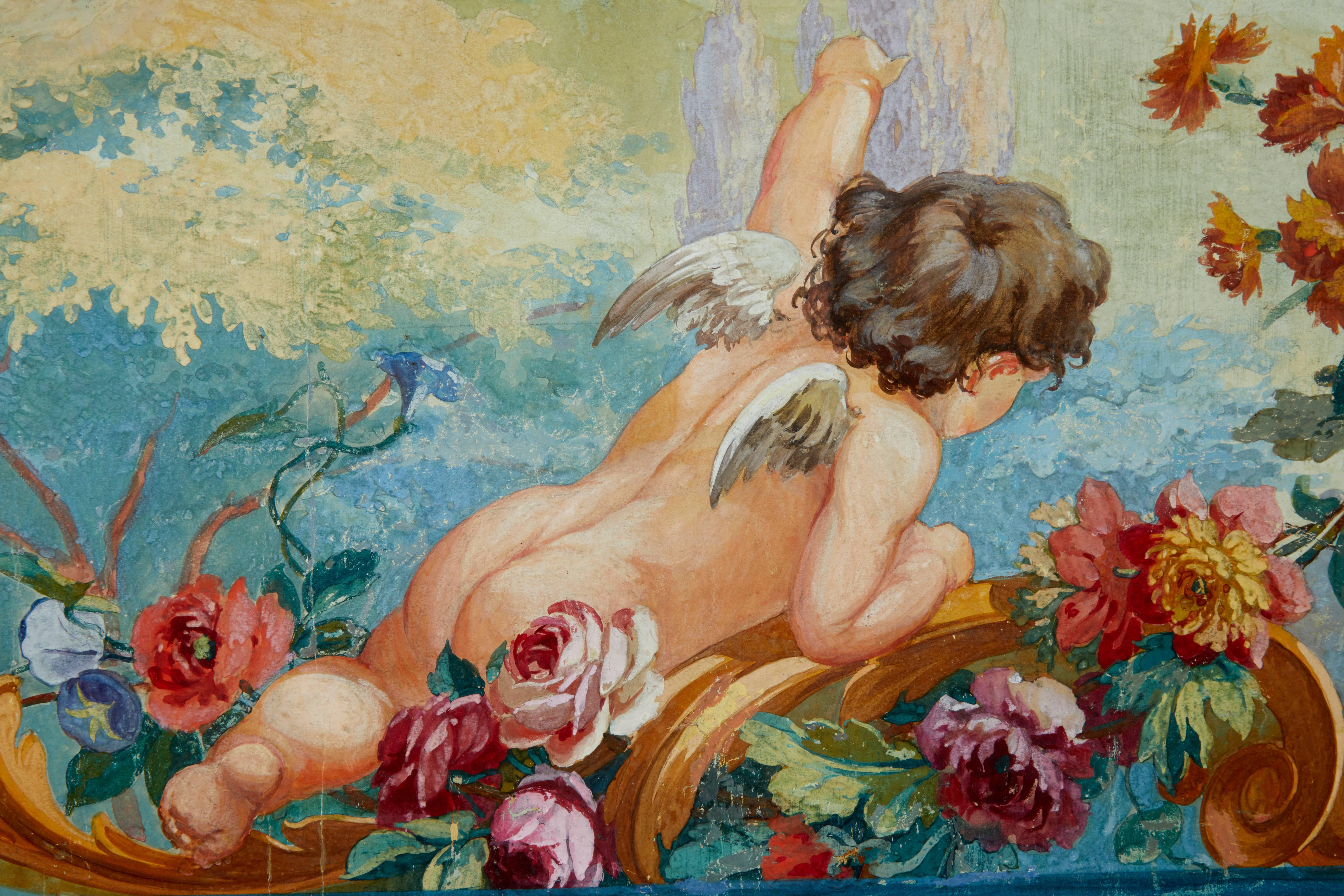 Italian 1920s Renaissance Inspired Gouache on Canvas