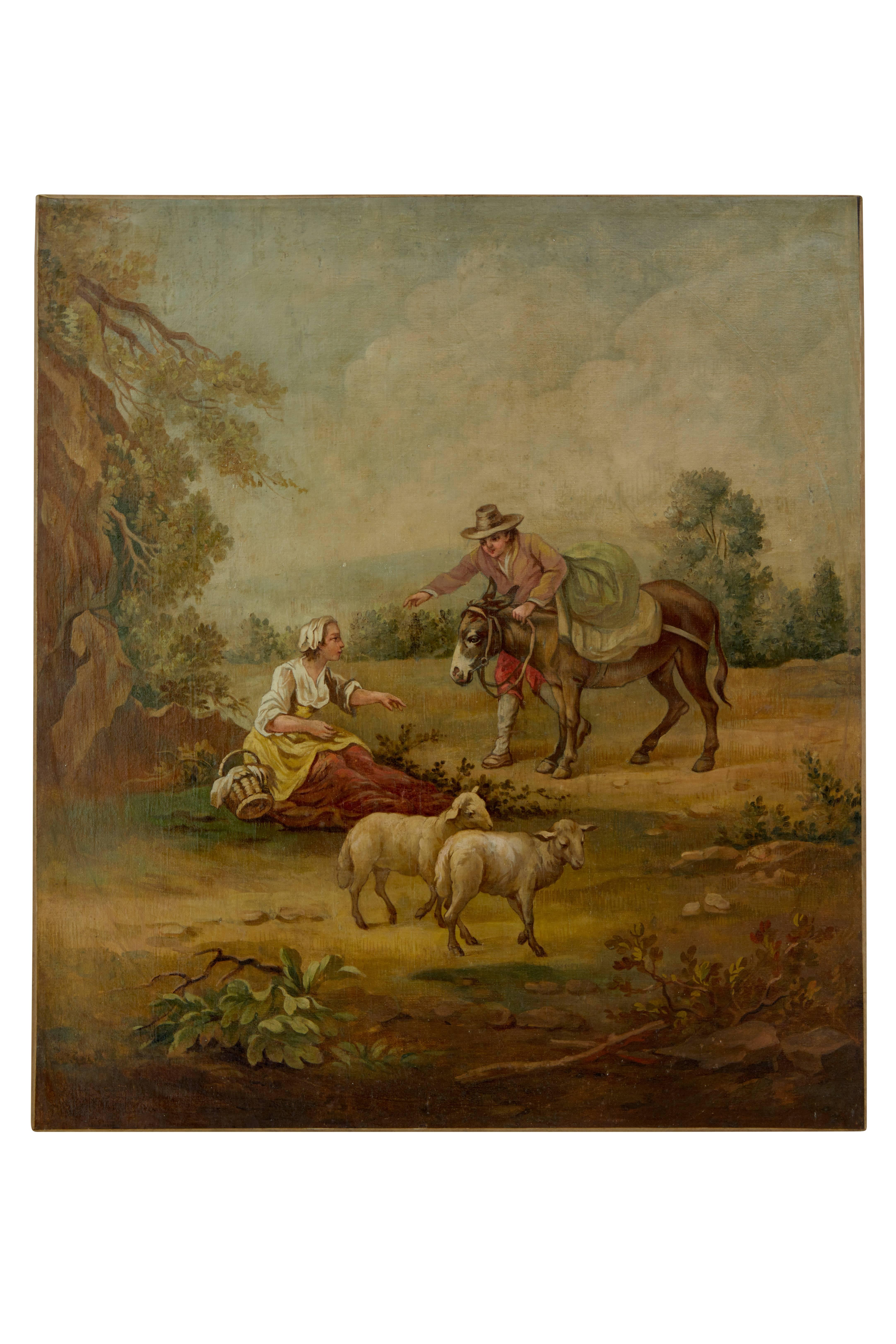 Rustic Pair of Rural Late 19th Century Oil on Canvas Paintings