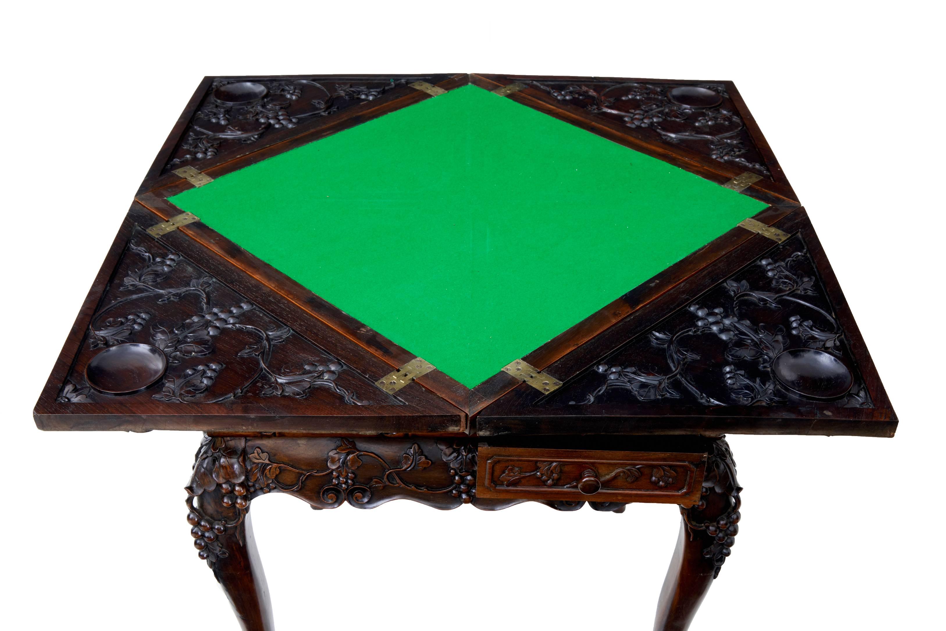 Chinese Export 19th Century, Chinese Carved Huanghuali Envelope Games Table