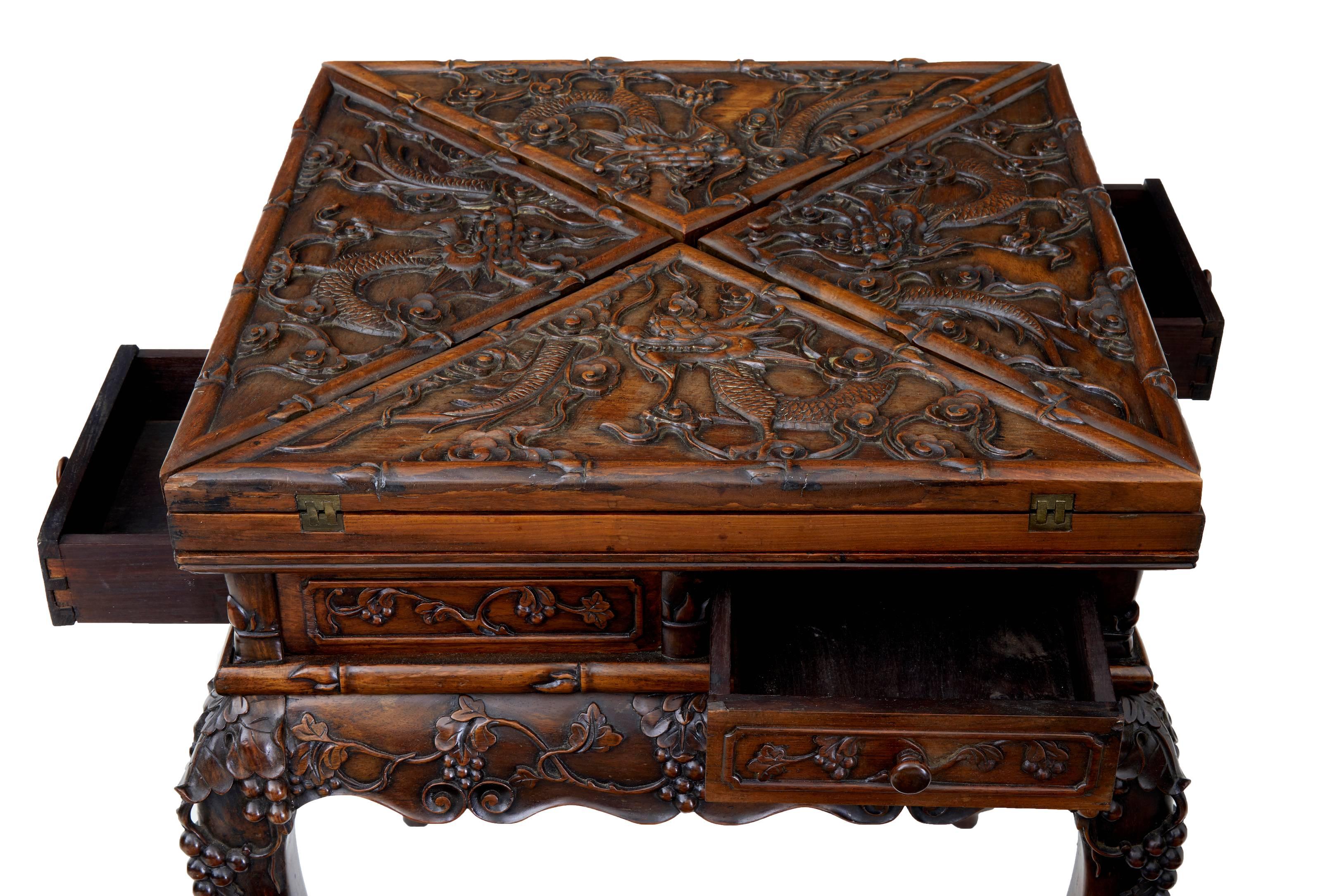 19th Century, Chinese Carved Huanghuali Envelope Games Table In Good Condition In Debenham, Suffolk