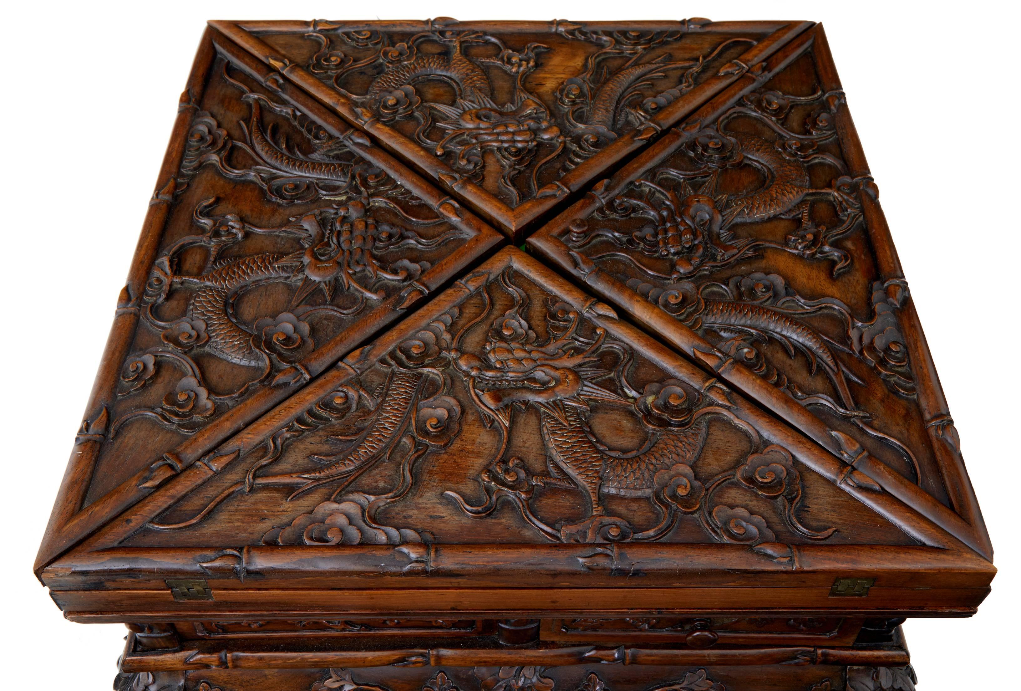 Hardwood 19th Century, Chinese Carved Huanghuali Envelope Games Table