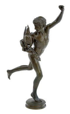 victor du combat de coqs en bronze français du 19ème siècle par Falguiere