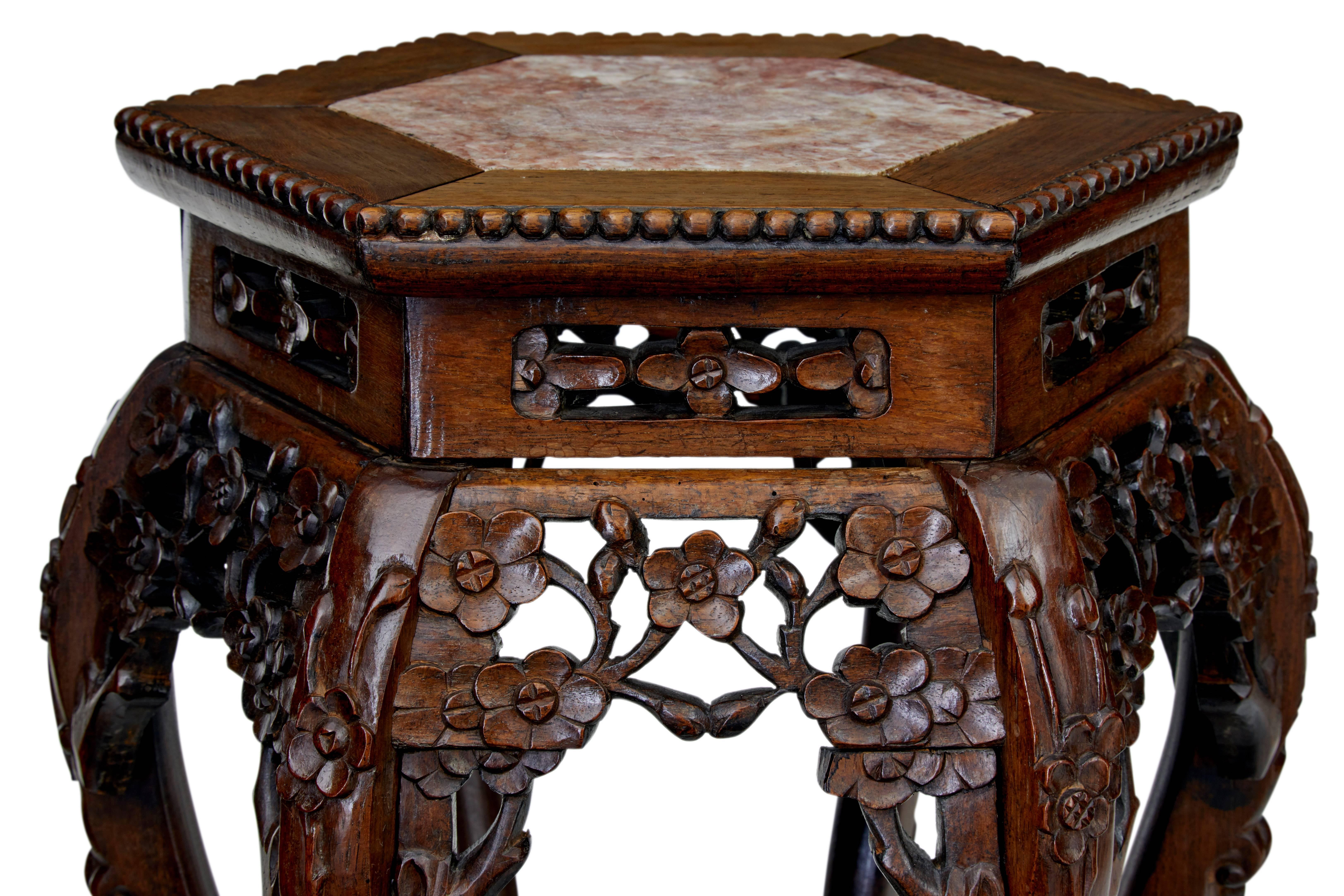 Chinese Export 19th Century Carved Hard Wood Chinese Jardinere Stand