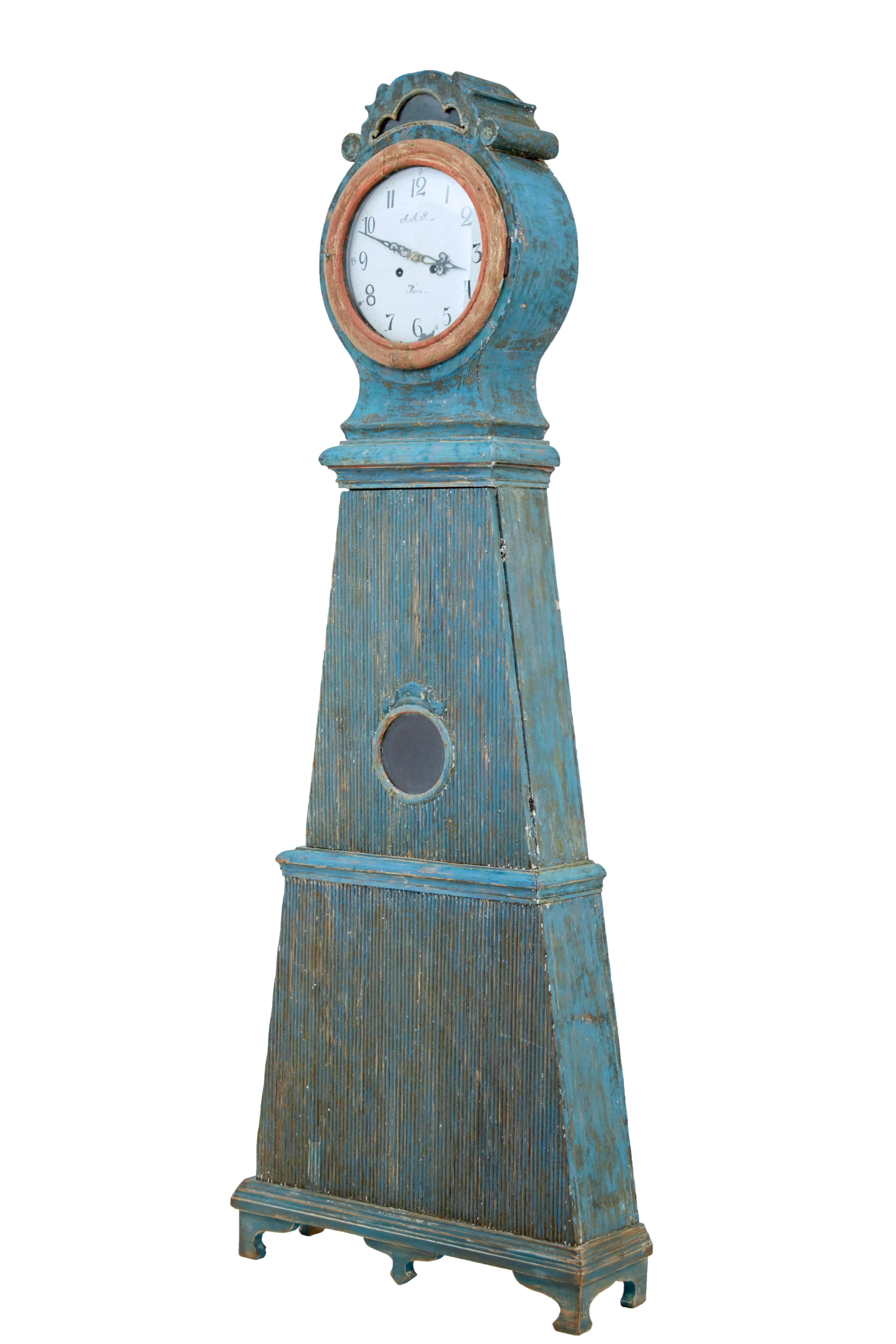 Gustavian 19th Century Decorative Mora Painted Swedish Longcase Clock
