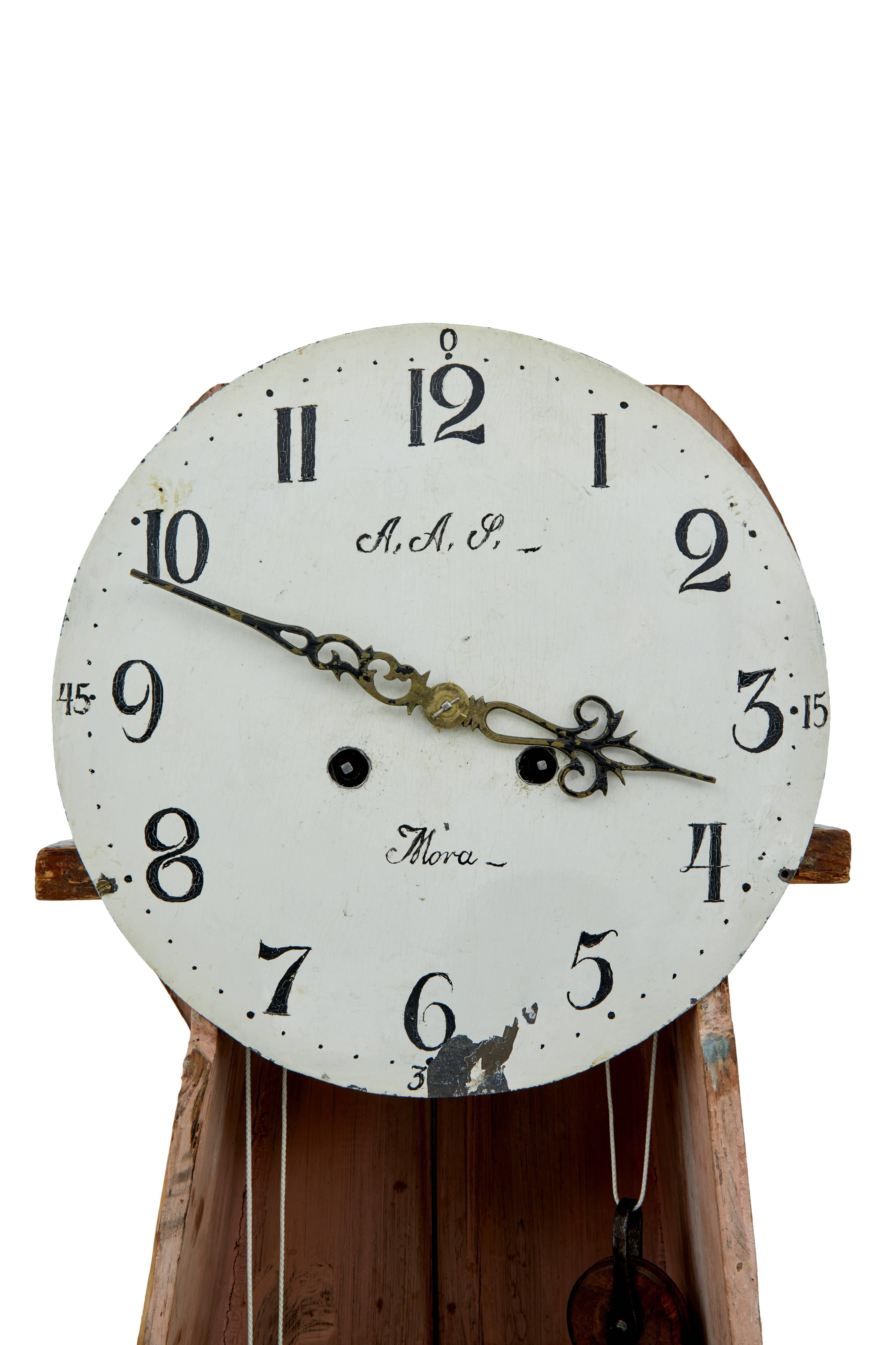 Pine 19th Century Decorative Mora Painted Swedish Longcase Clock