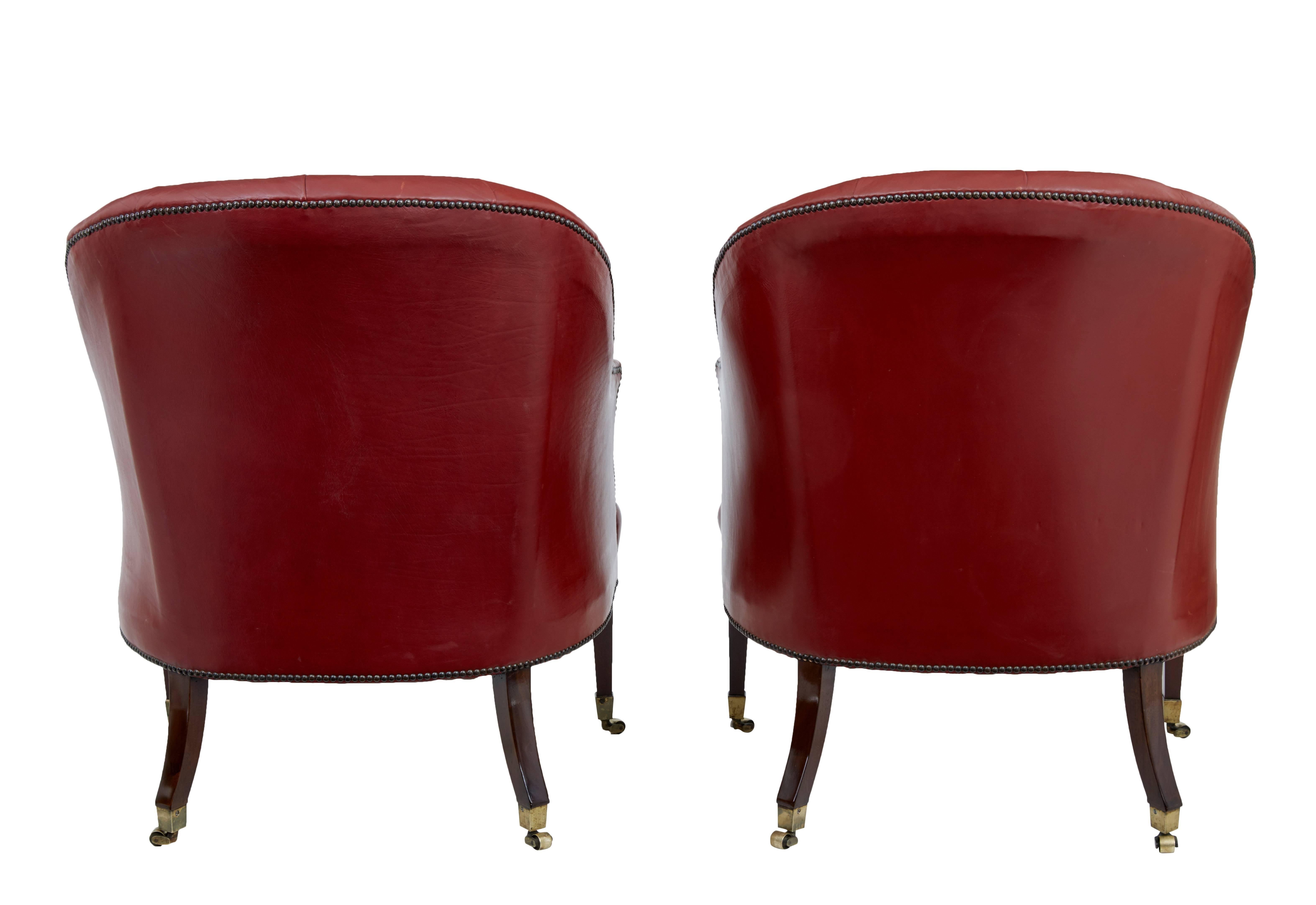 Georgian Fine Quality Pair of Late 19th Century Leather Lounge Chairs