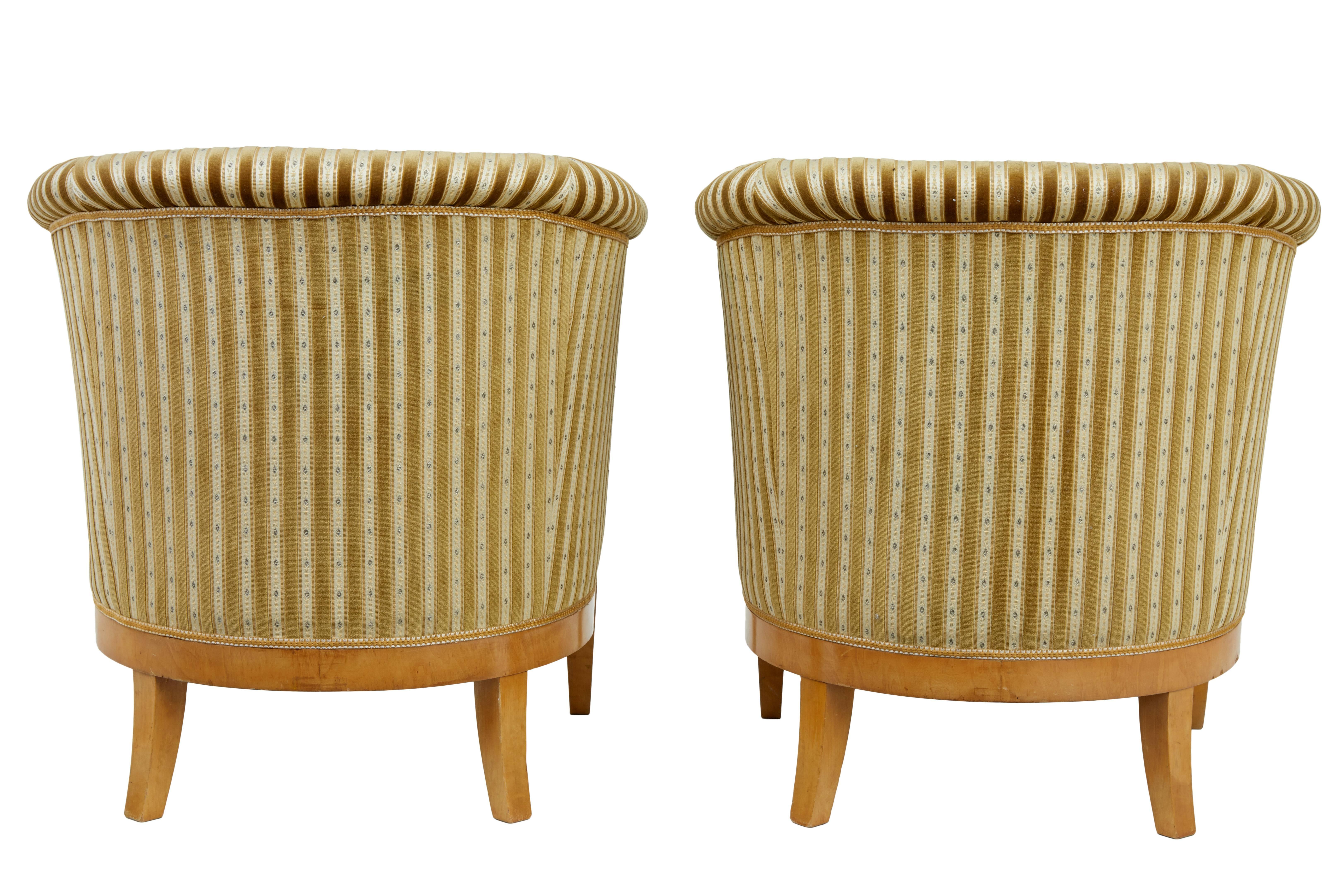 Woodwork Pair of 1920s Swedish Birch Tub Chairs