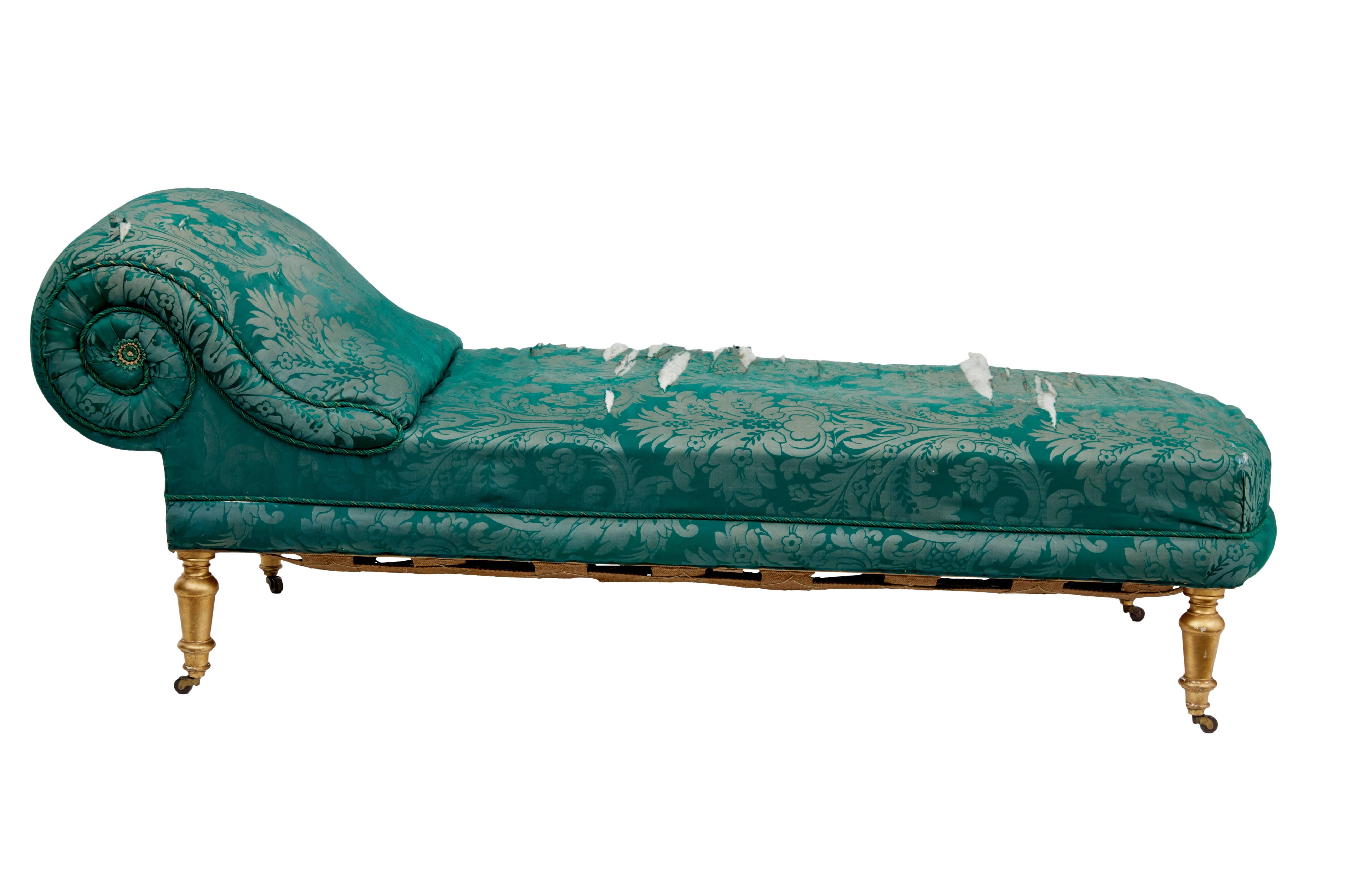 Here we have a fine elegant daybed, circa 1870.

This piece was part of the Swedish royal collection before it was released for sale in 1992. (Dates and stamps photographed)
Although the fabric is in much need of replacement, it still illustrates
