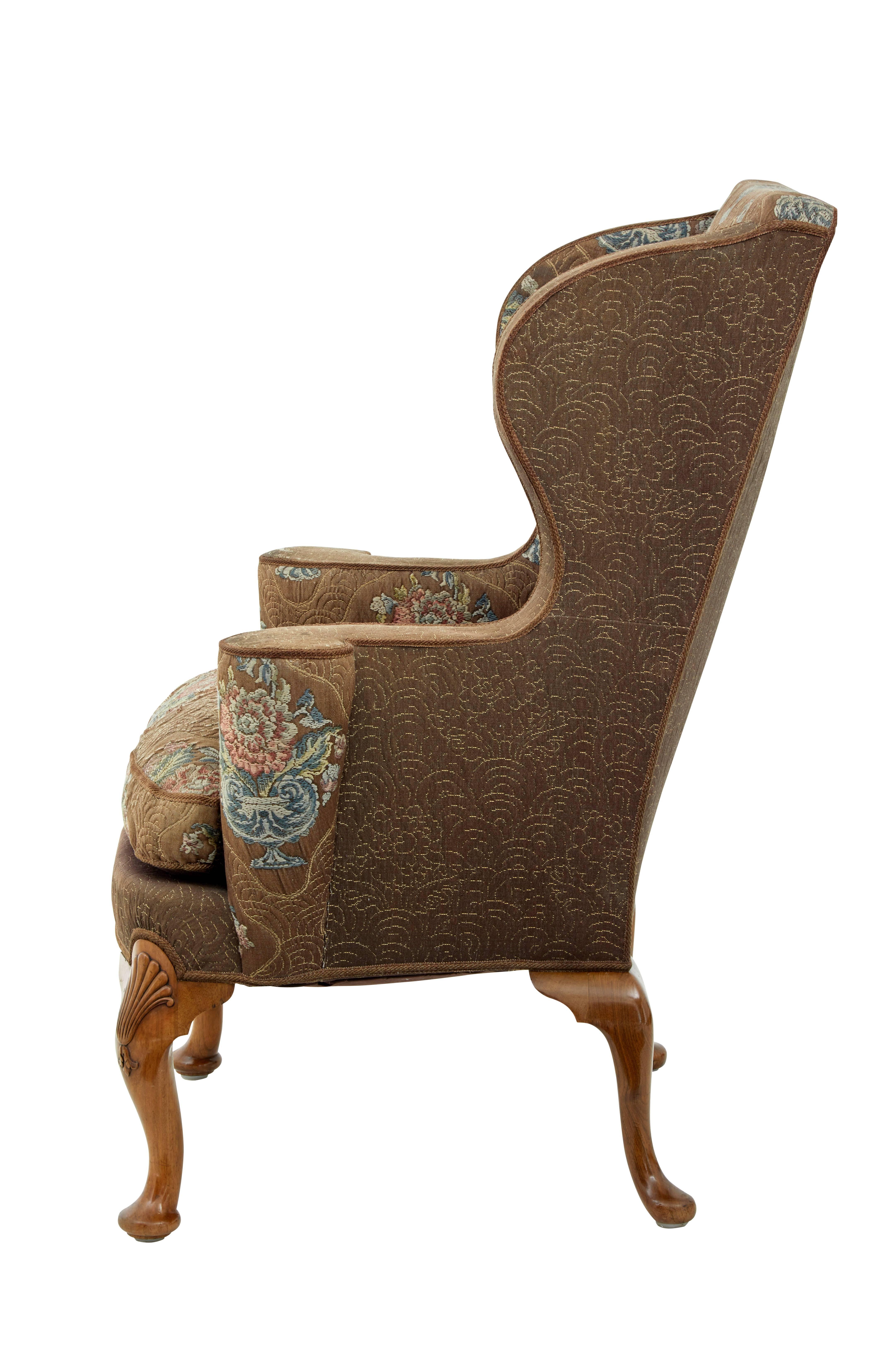 Victorian Early 20th Century Walnut Wing Back Armchair