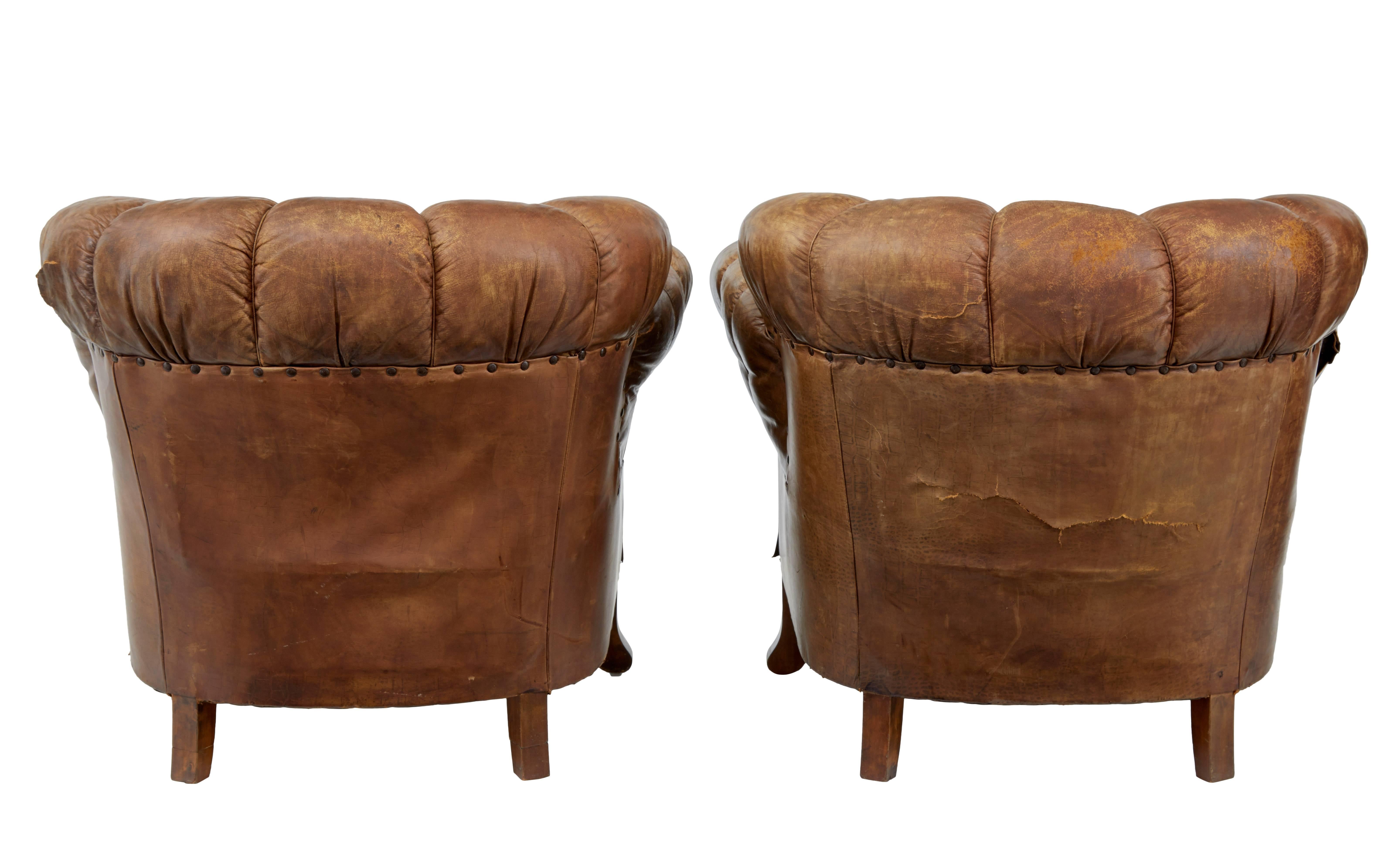 Victorian Pair of Early 20th Century Leather Armchairs