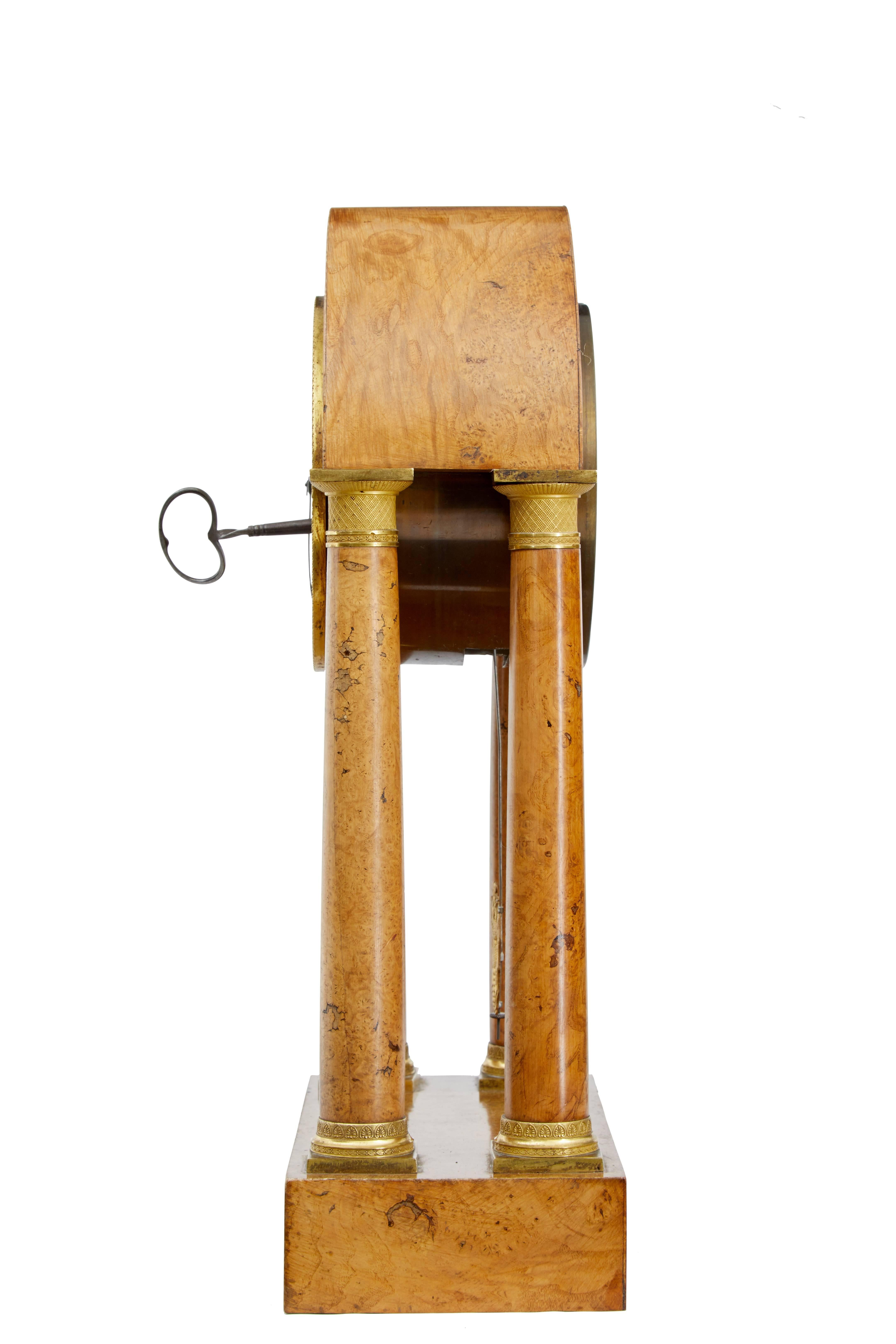 Hand-Crafted 19th Century, French Empire Burr Walnut Mantel Clock