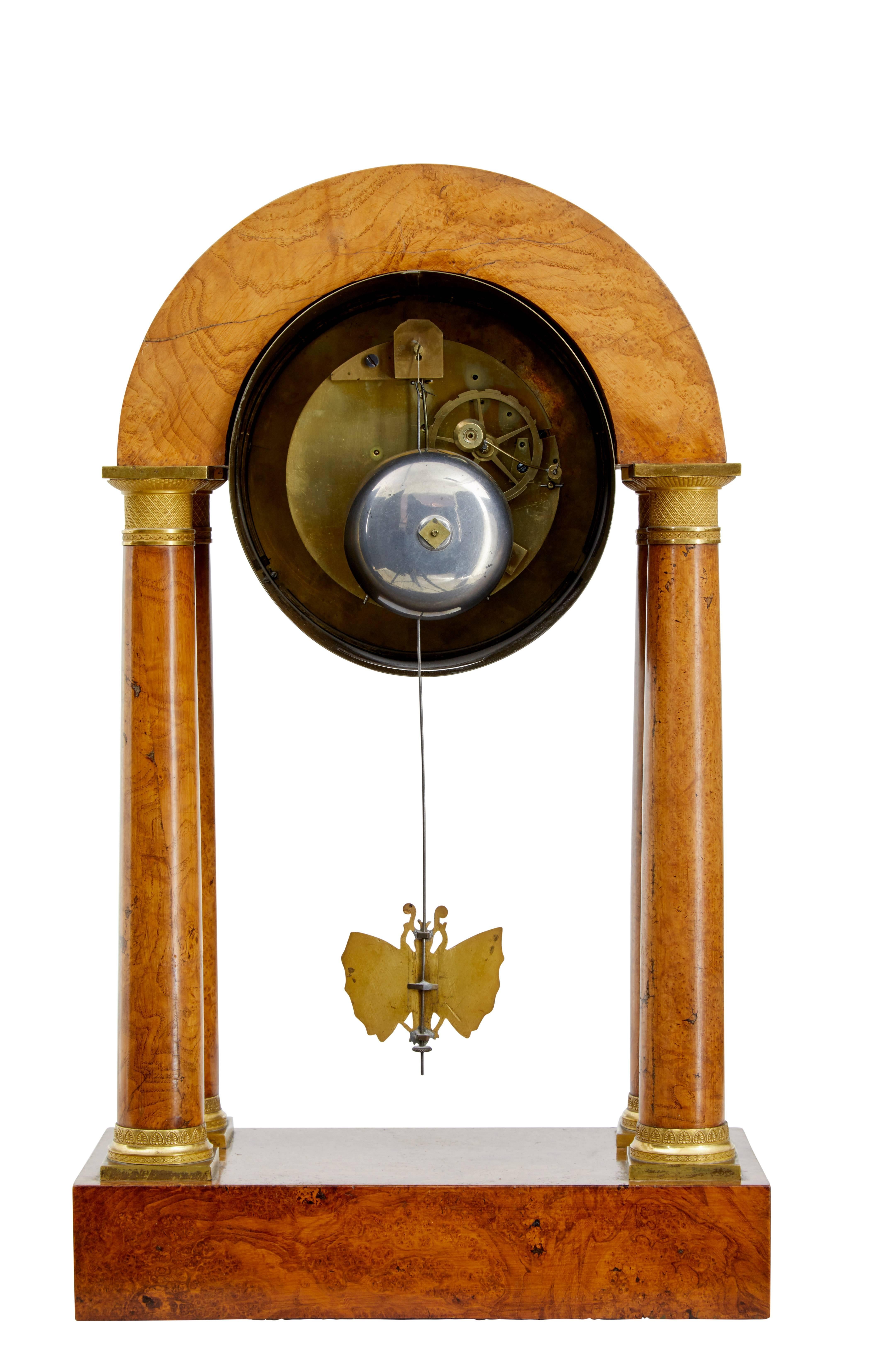 19th Century, French Empire Burr Walnut Mantel Clock In Good Condition In Debenham, Suffolk