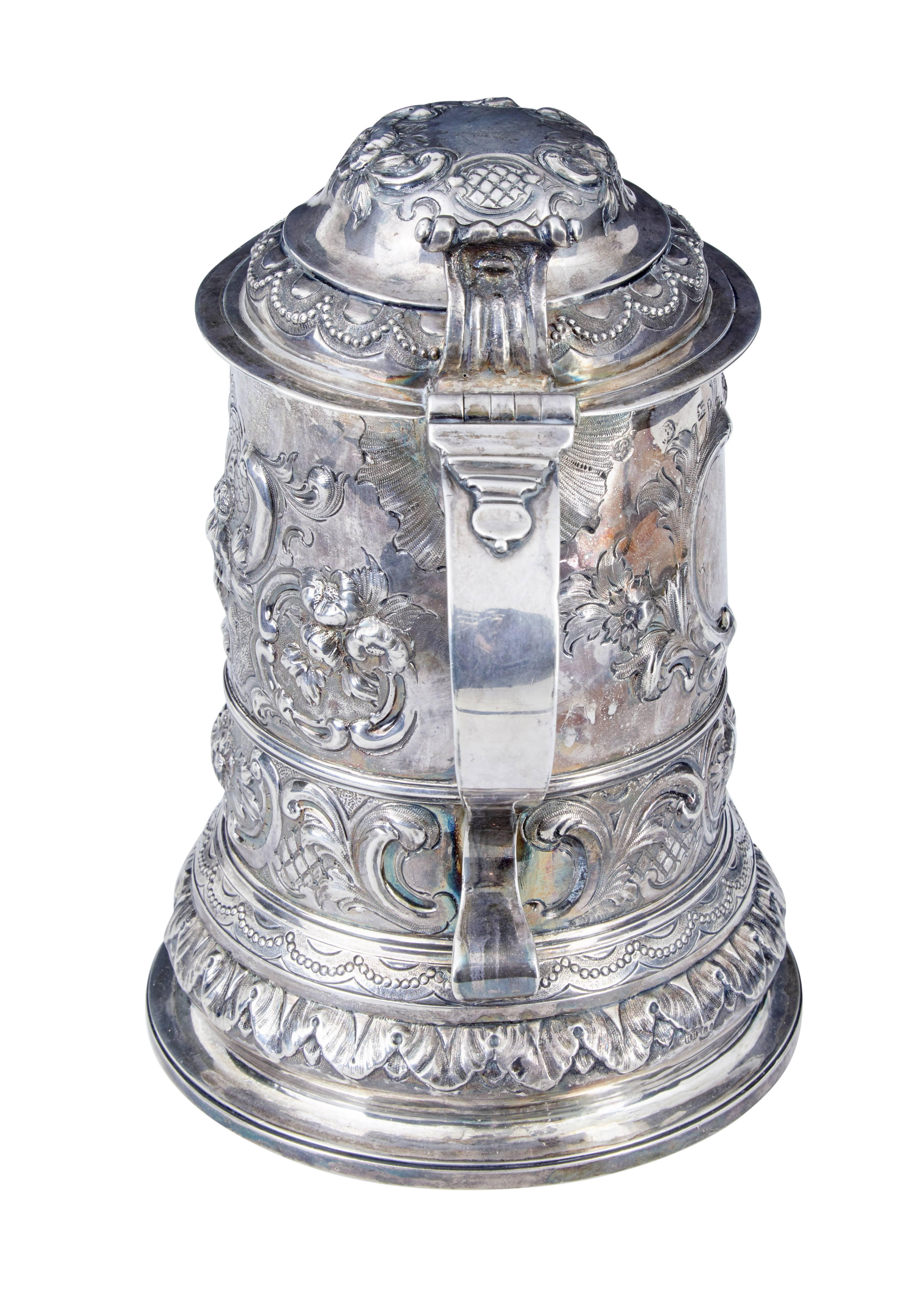 British George I Silver Rococo Silver Lidded Tankard by John Penfold