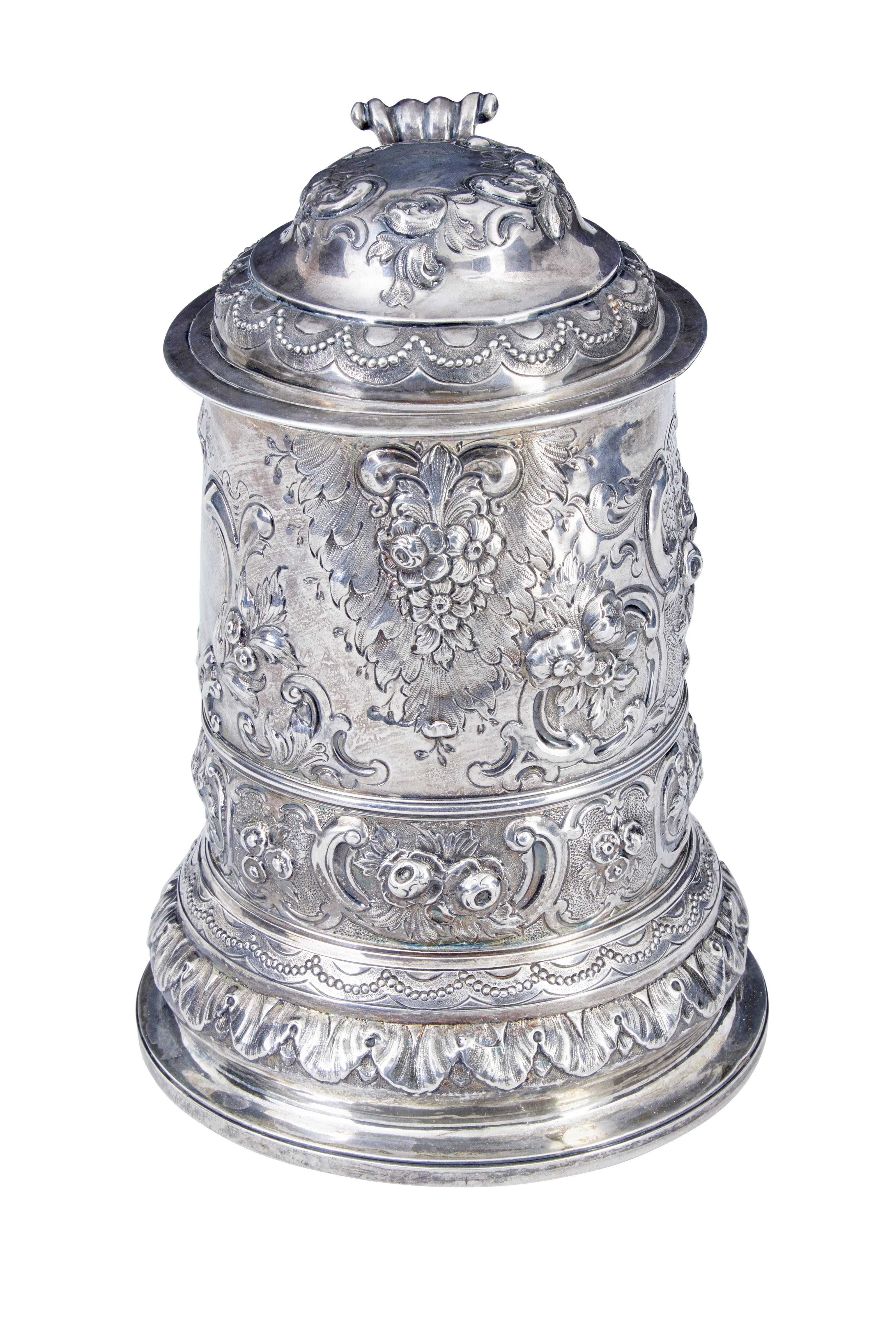 Hand-Crafted George I Silver Rococo Silver Lidded Tankard by John Penfold