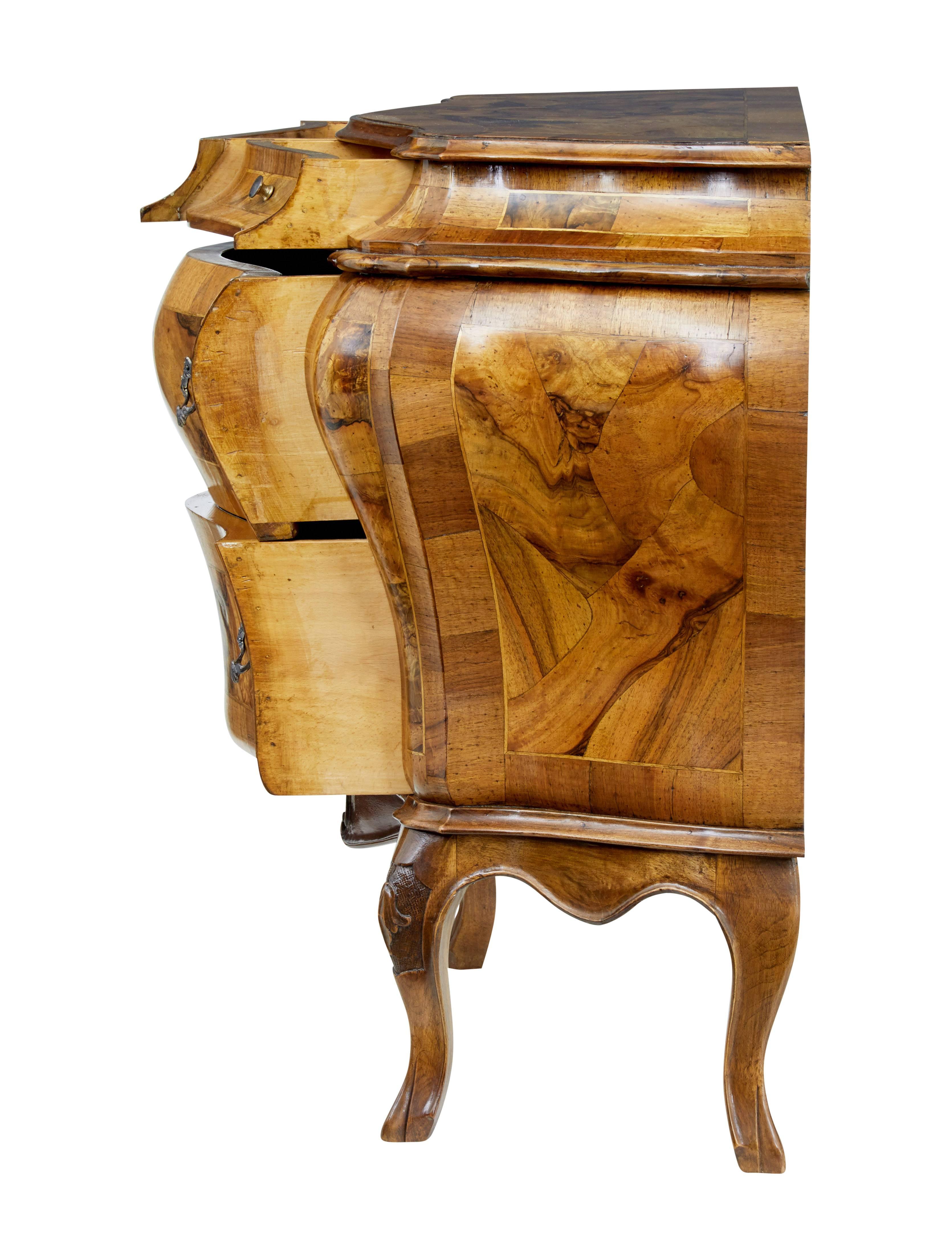 Rococo Early 20th Century Maltese Olivewood Bombe Commode