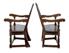 Near Pair of Stunning 19th Century Carved Oak Wainscot Chairs