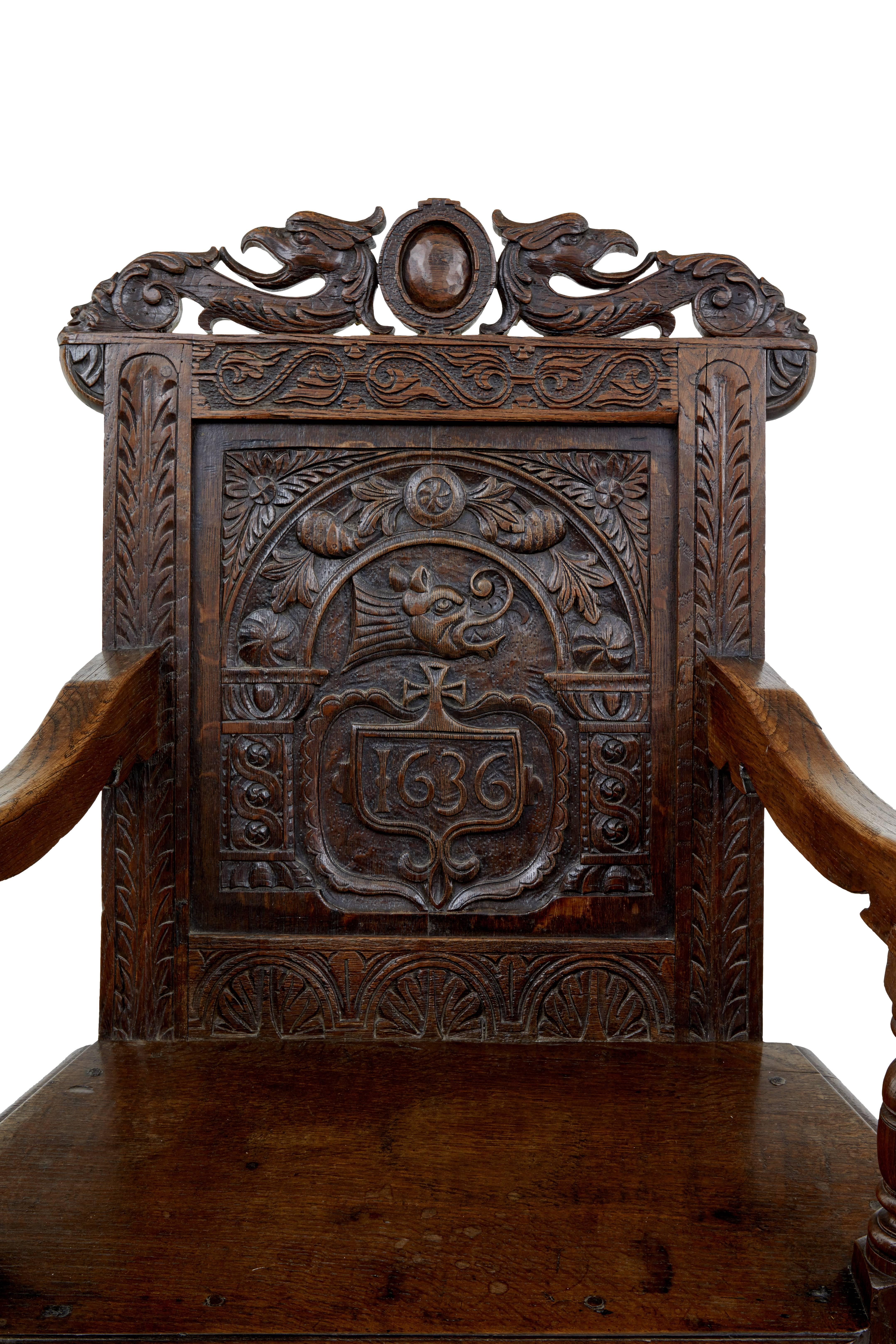 Scottish Near Pair of Stunning 19th Century Carved Oak Wainscot Chairs
