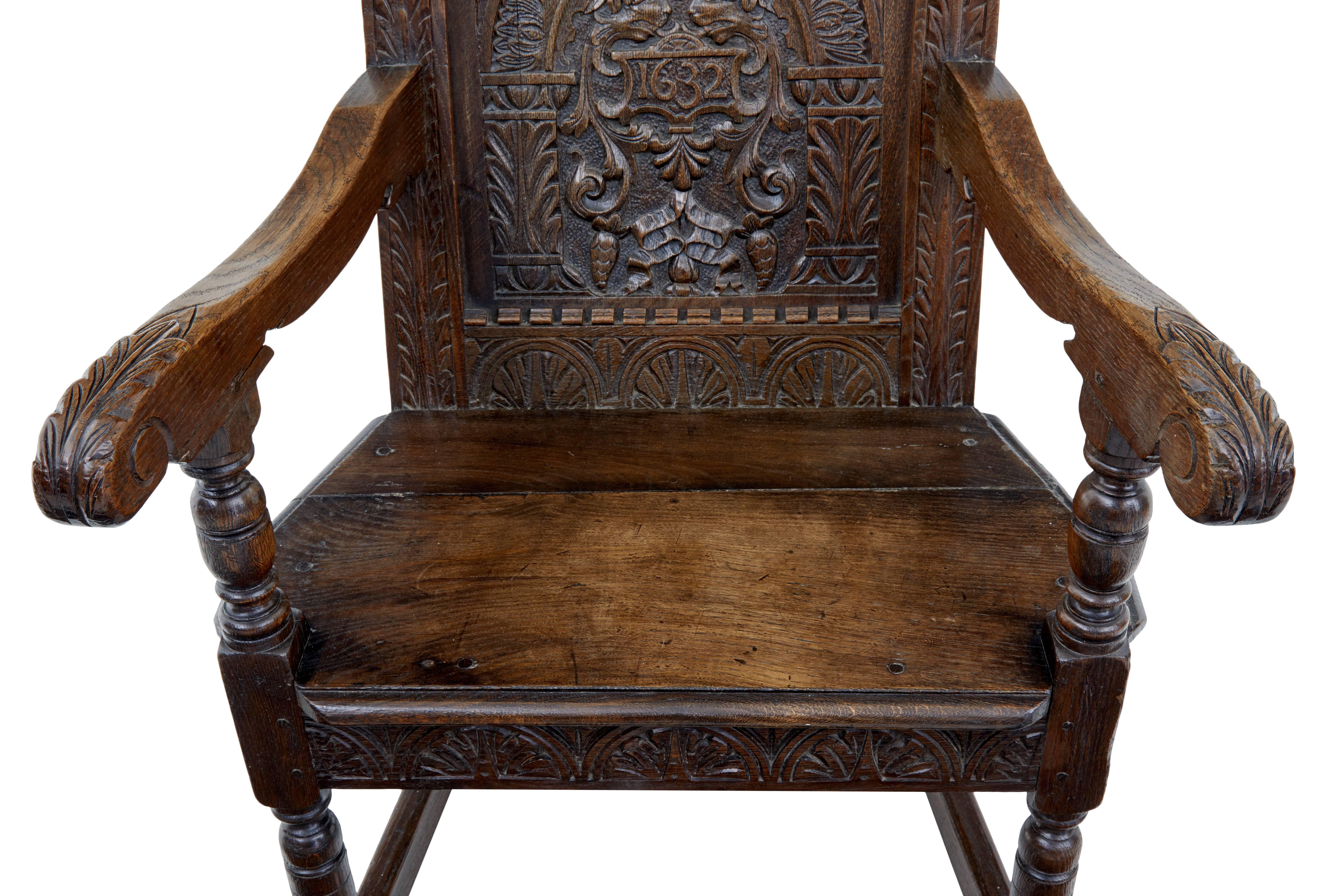 Near Pair of Stunning 19th Century Carved Oak Wainscot Chairs 1