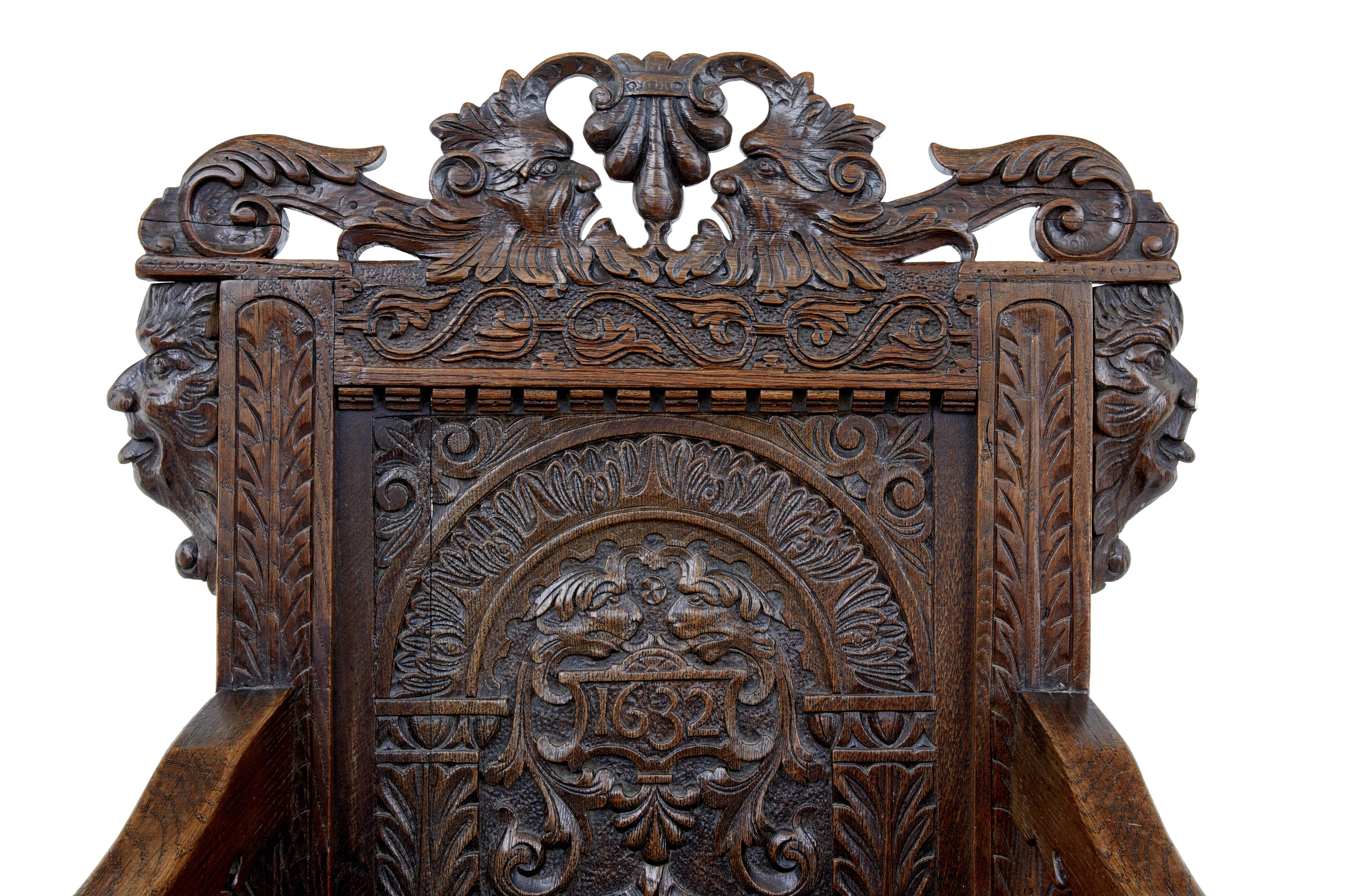 Near Pair of Stunning 19th Century Carved Oak Wainscot Chairs 2
