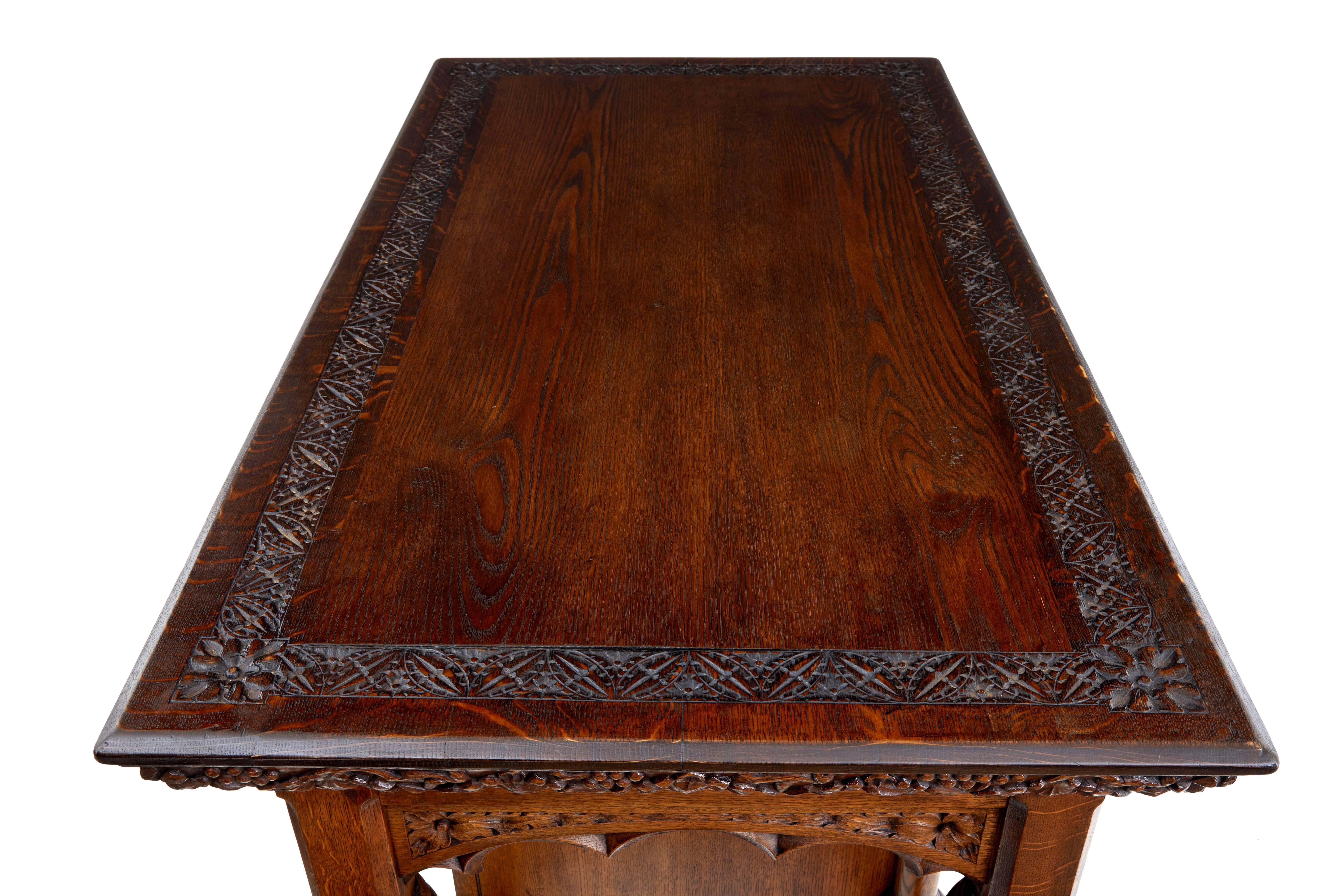 British Early 20th Century Carved Oak Alter Table in the Gothic Taste