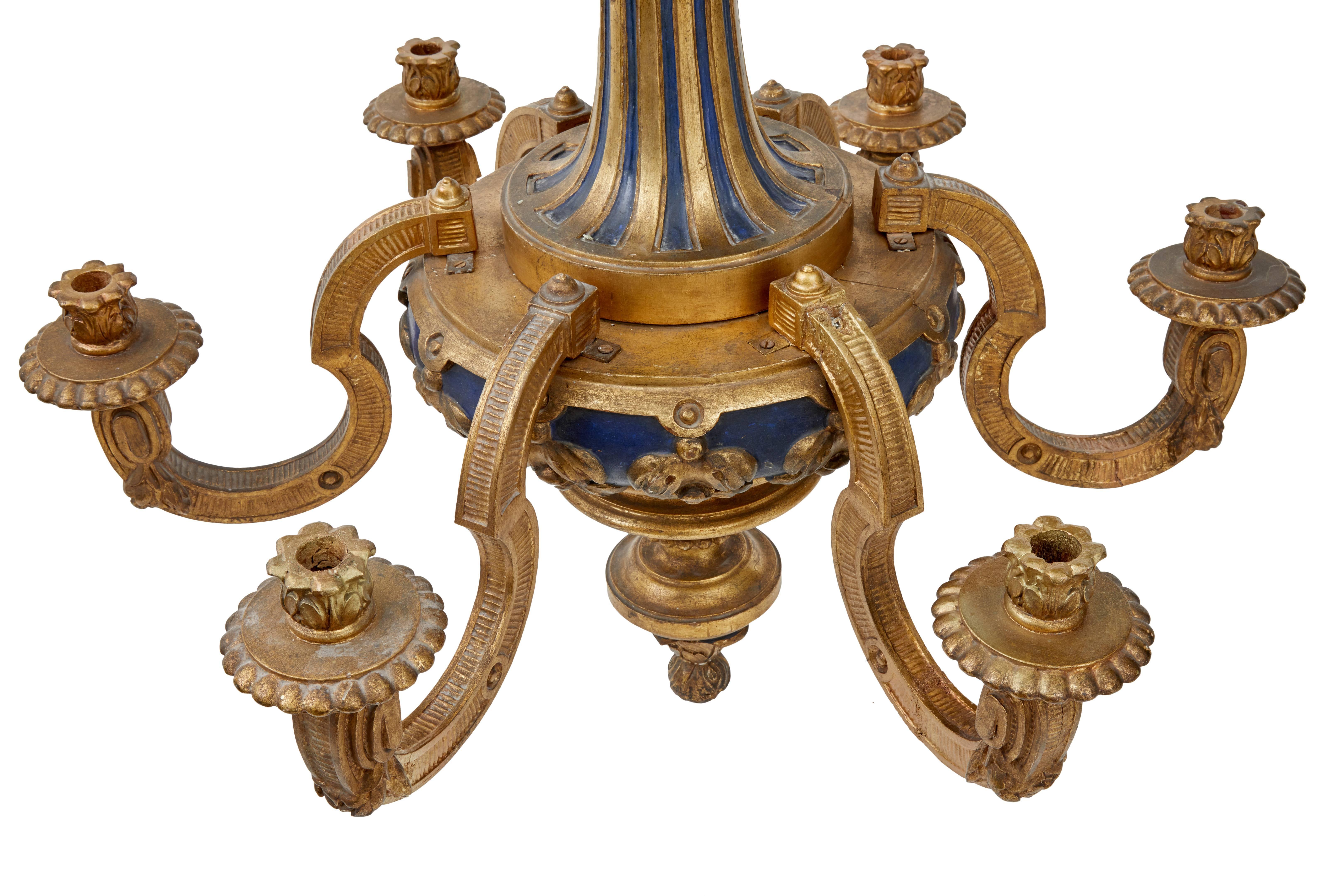 Pair of Rare Carved Wood and Gilt French Early 20th Century Chandeliers 2