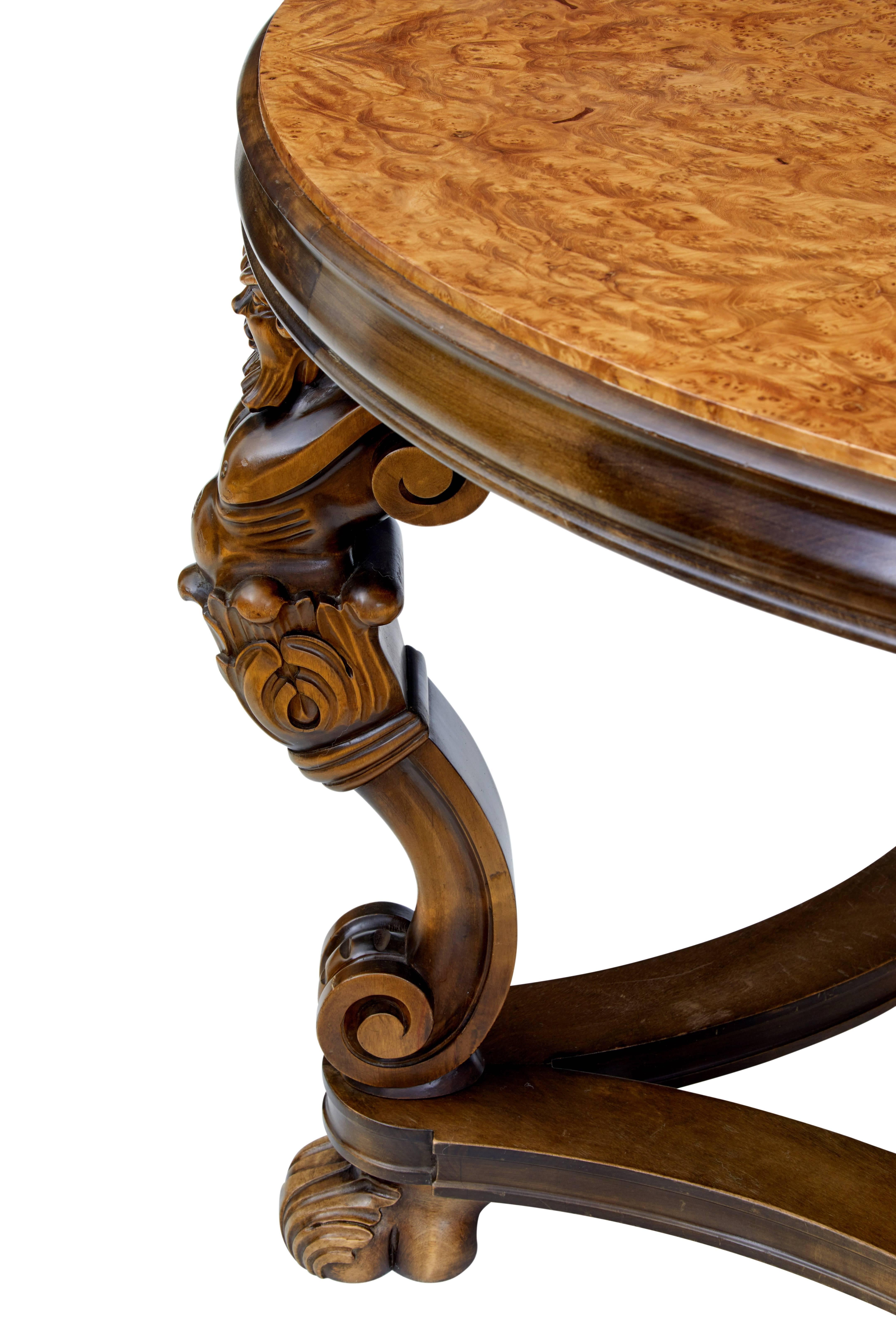 Swedish 20th Century Carved Burr Birch Coffee Table