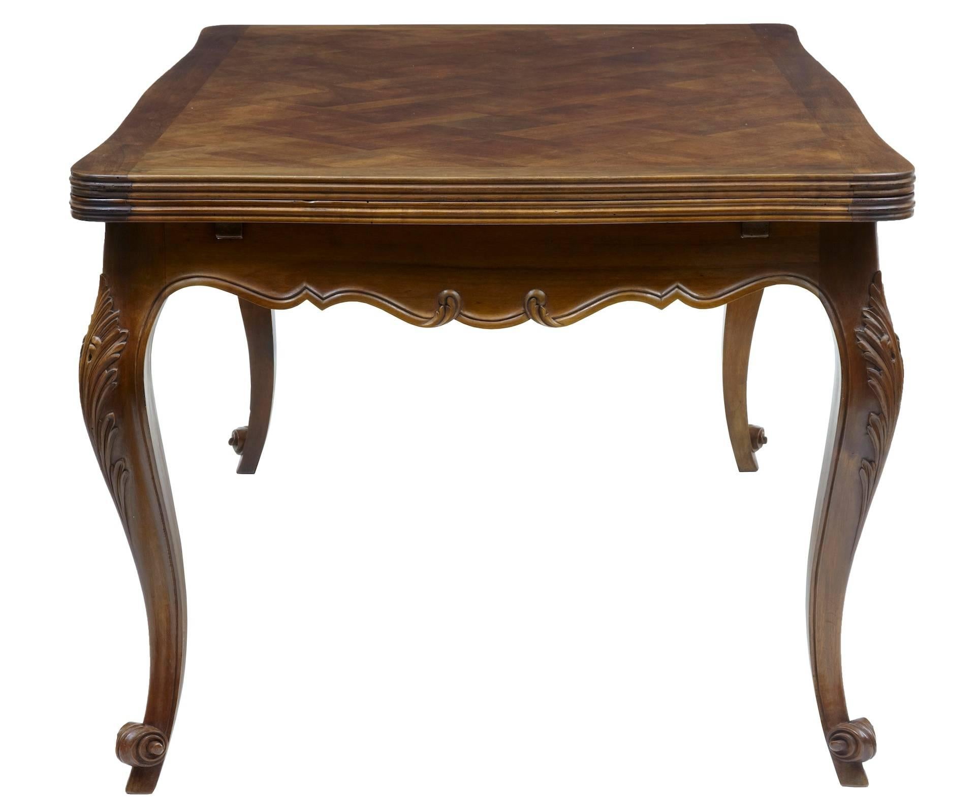 French Provincial 20th Century French Walnut Parquetry Extending Dining Table