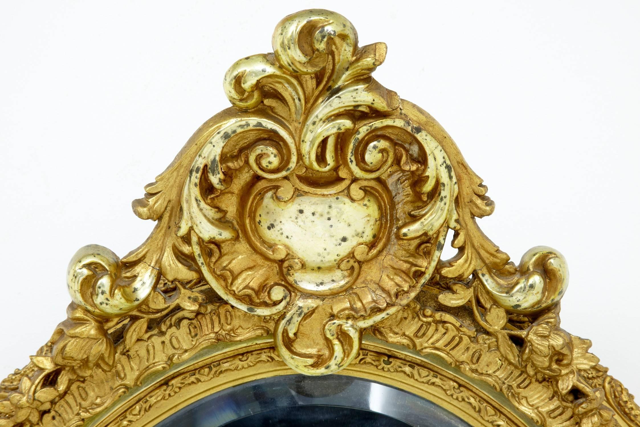 Victorian 19th Century Carved Burnished Gilt Oval Mirror