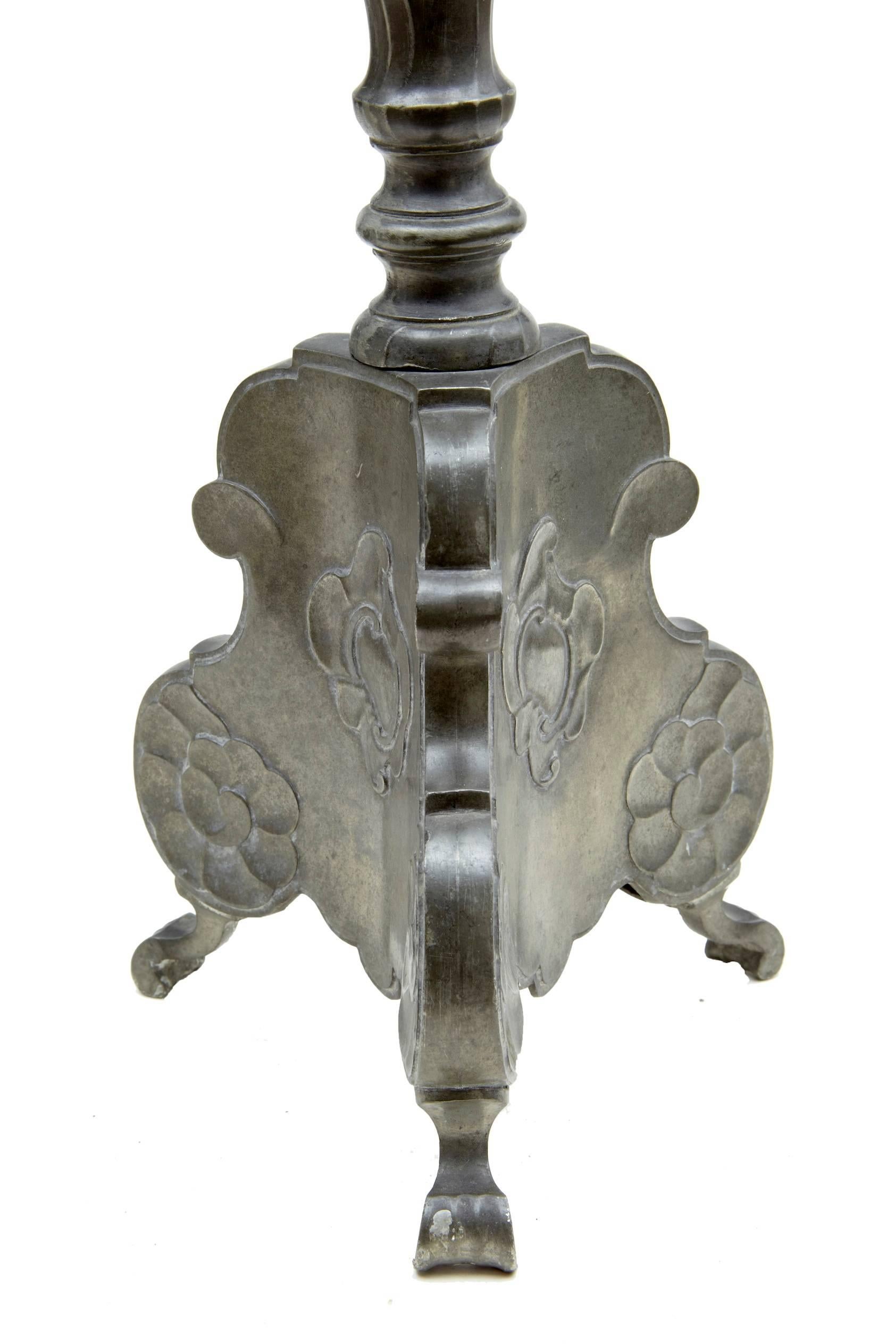 Gothic Pair of Late 19th Century Pewter Pricket Candlesticks