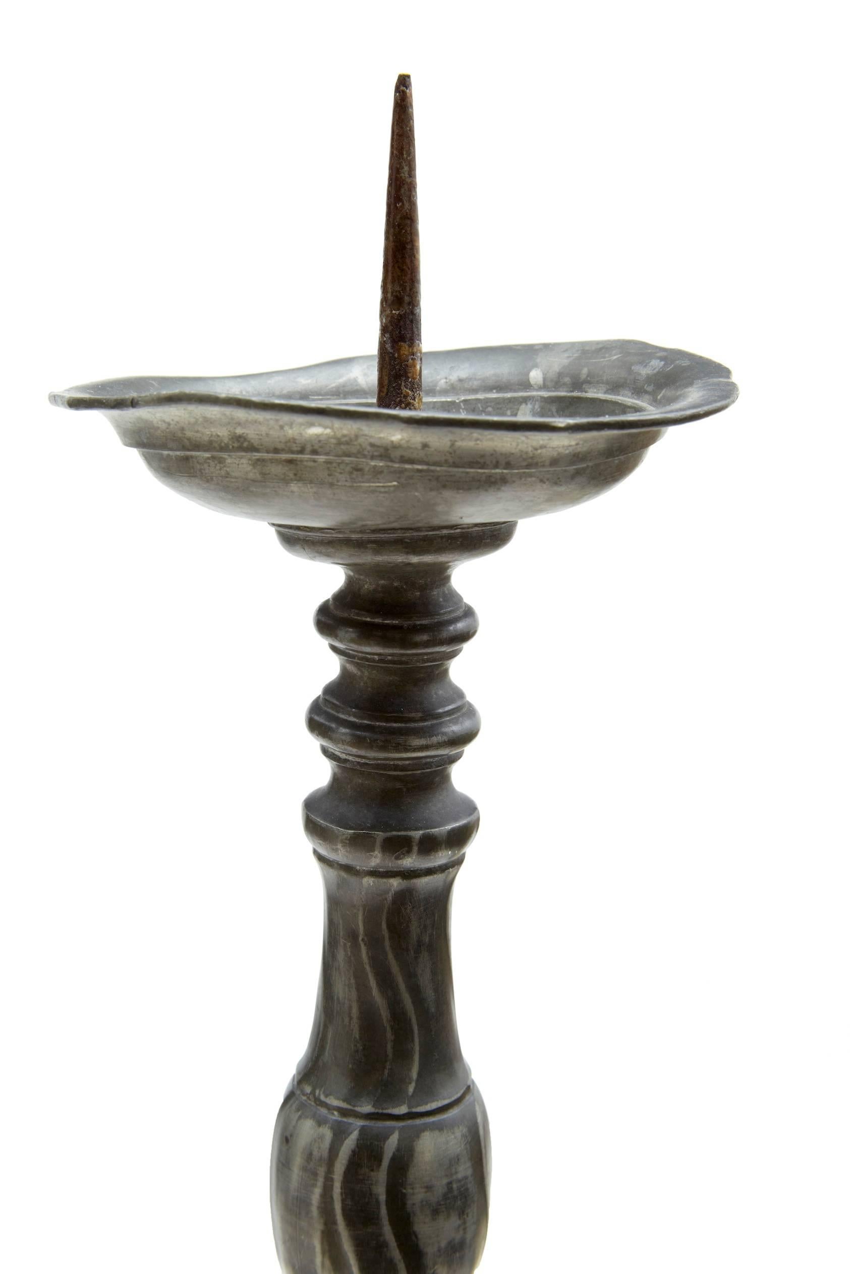 British Pair of Late 19th Century Pewter Pricket Candlesticks