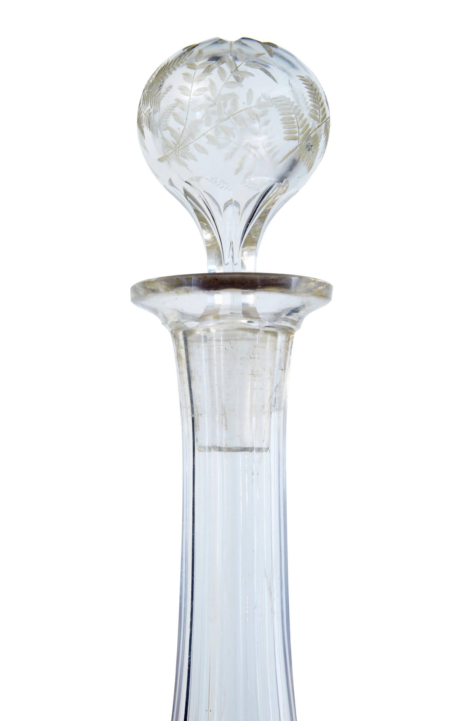 19th century Victorian fern pattern cut-glass wine decanter in original condition, circa 1870, fluted neck with original hollow blown stopper.
Star cut base. Would benefit a internal clean

Measure: Height 11