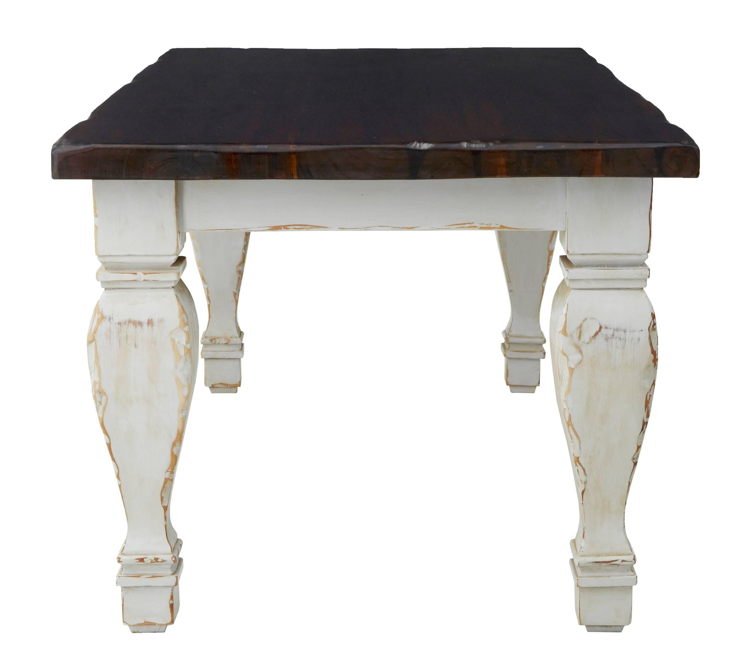 Rustic Large Hardwood Painted Base Dining Table