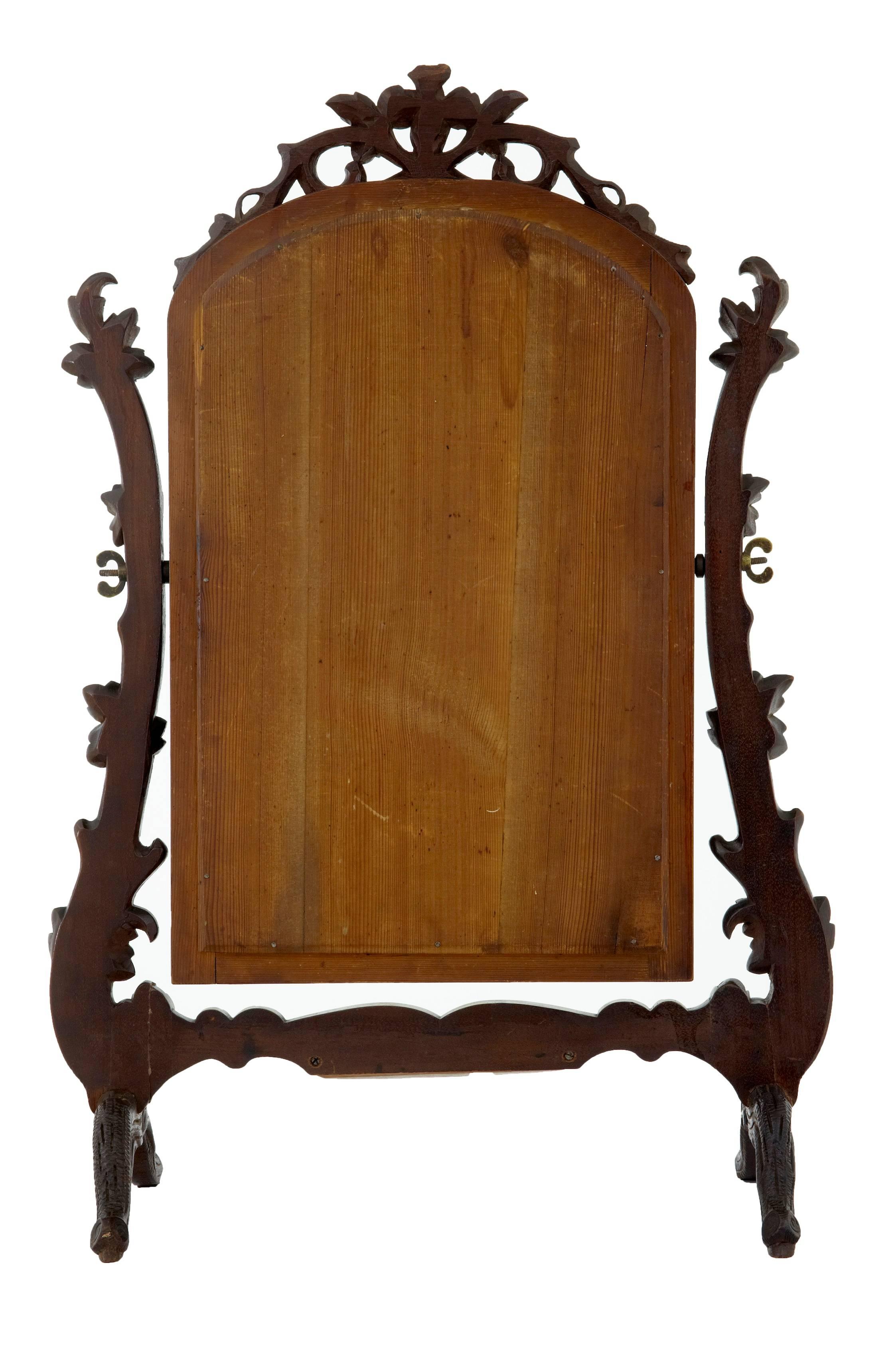 German 19th Century Carved Lindenwood Black Forest Vanity Mirror