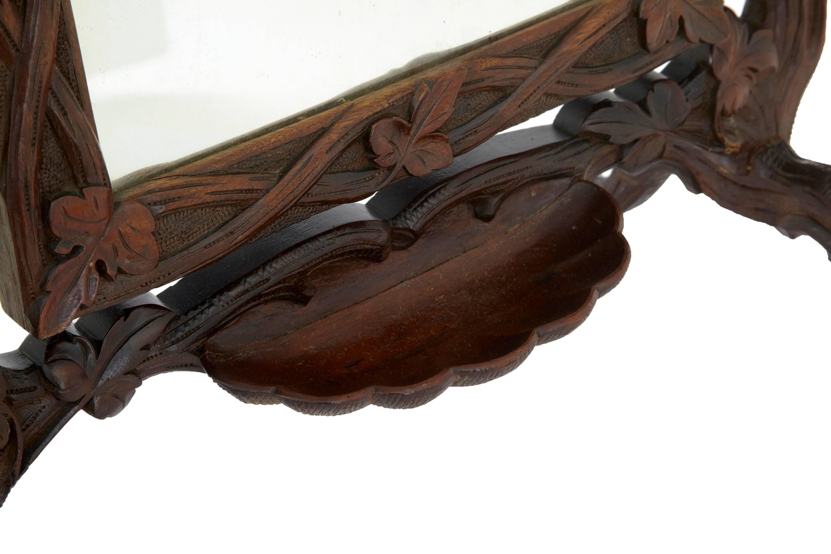 19th Century Carved Lindenwood Black Forest Vanity Mirror In Good Condition In Debenham, Suffolk