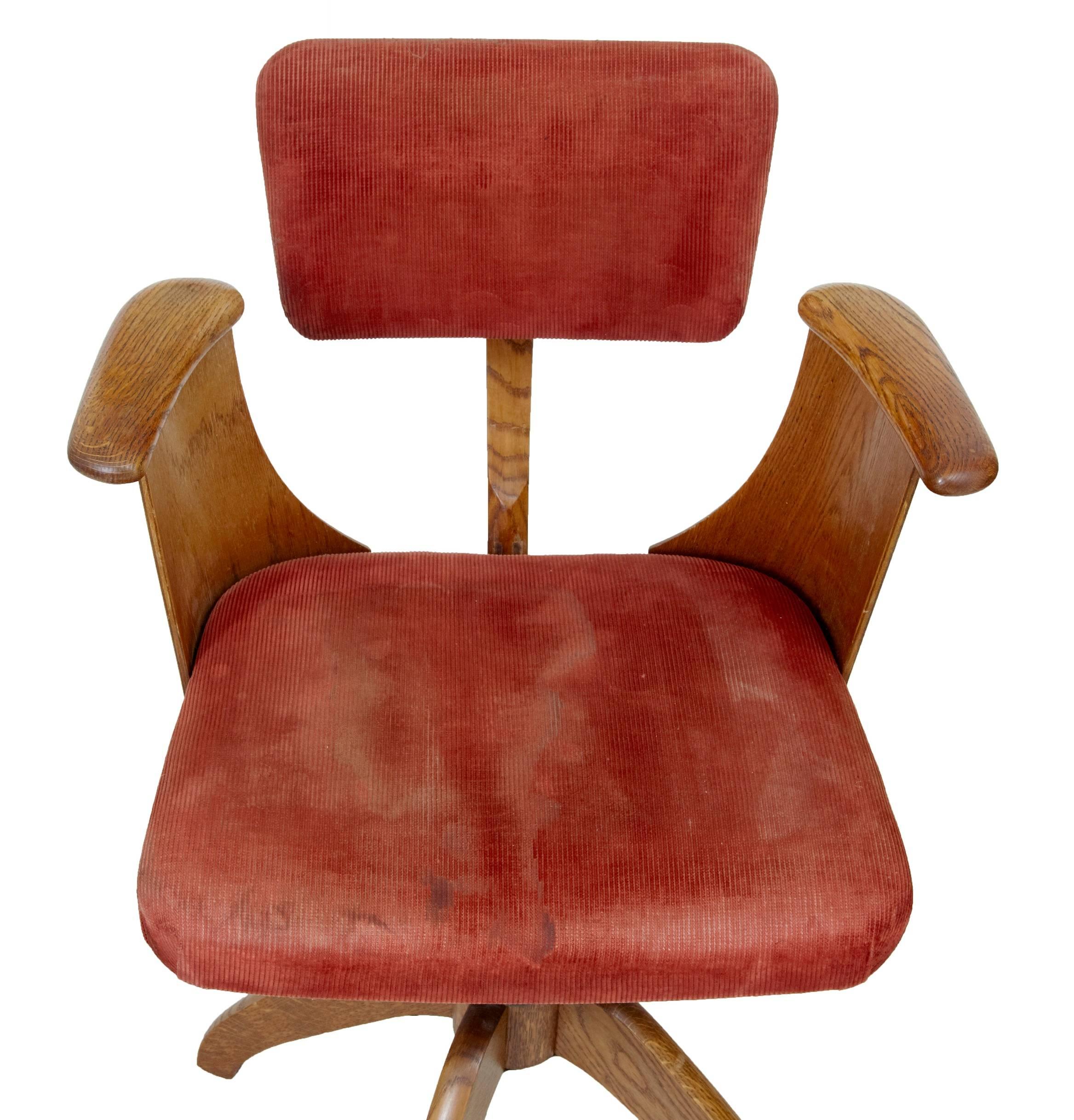 Swedish 1920s Oak Swivel Office Chair