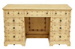 1920s Pine Faux Bamboo Painted Knee Hole Desk