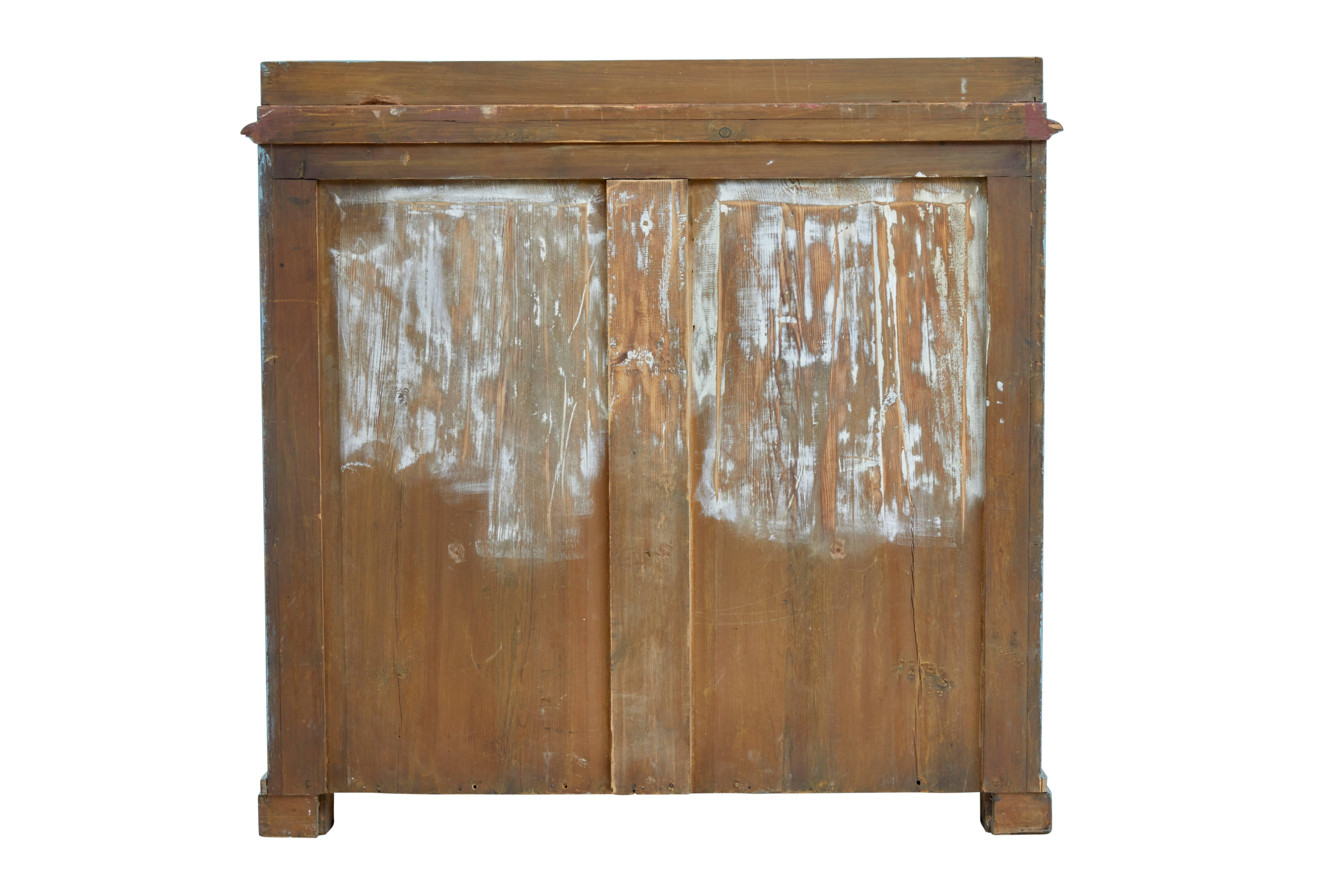 19th Century Swedish Carved Painted Pine Cupboard 1