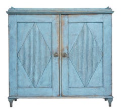 19th Century Swedish Carved Painted Pine Cupboard