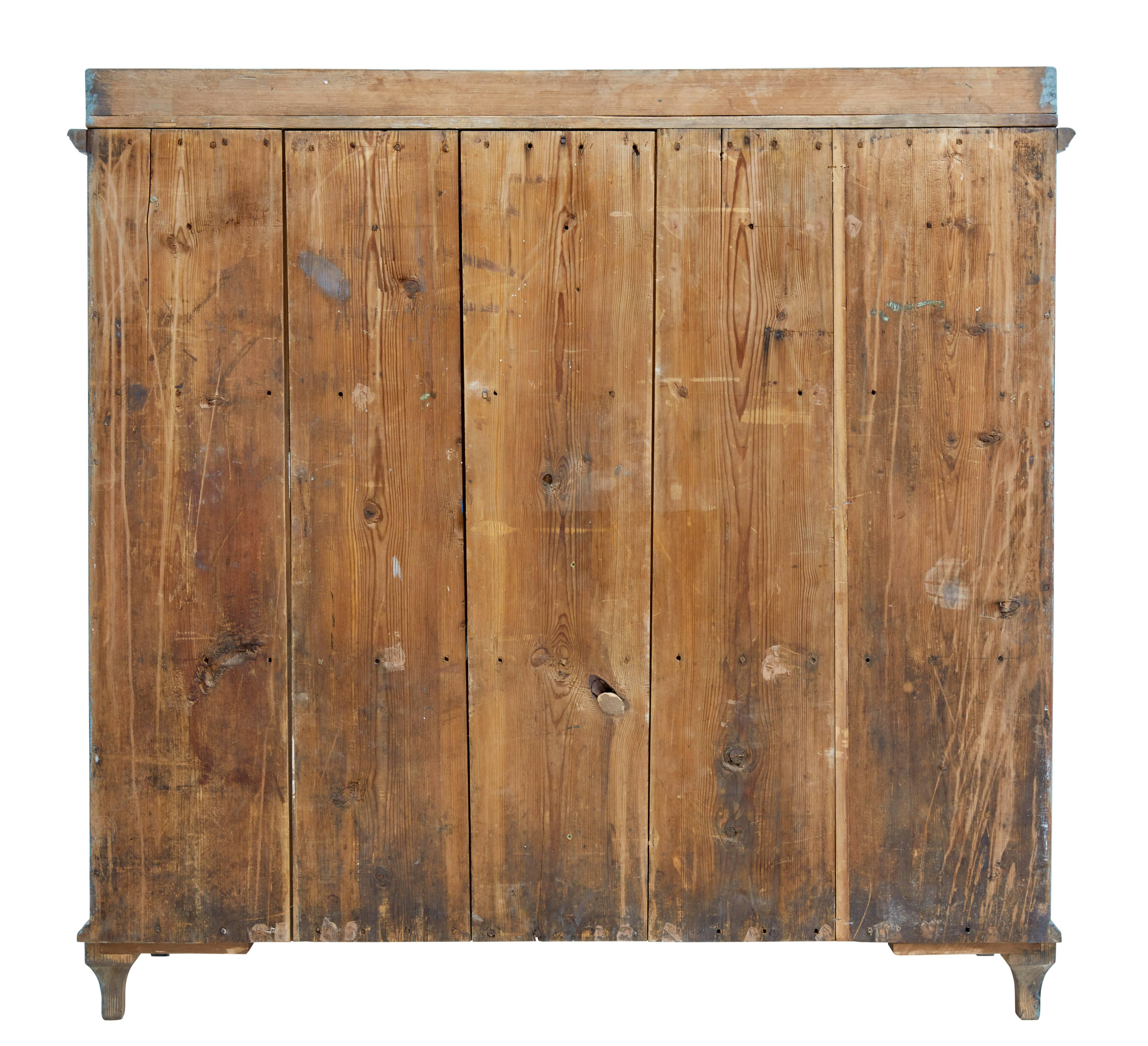 19th Century Swedish Carved Painted Pine Cupboard 1