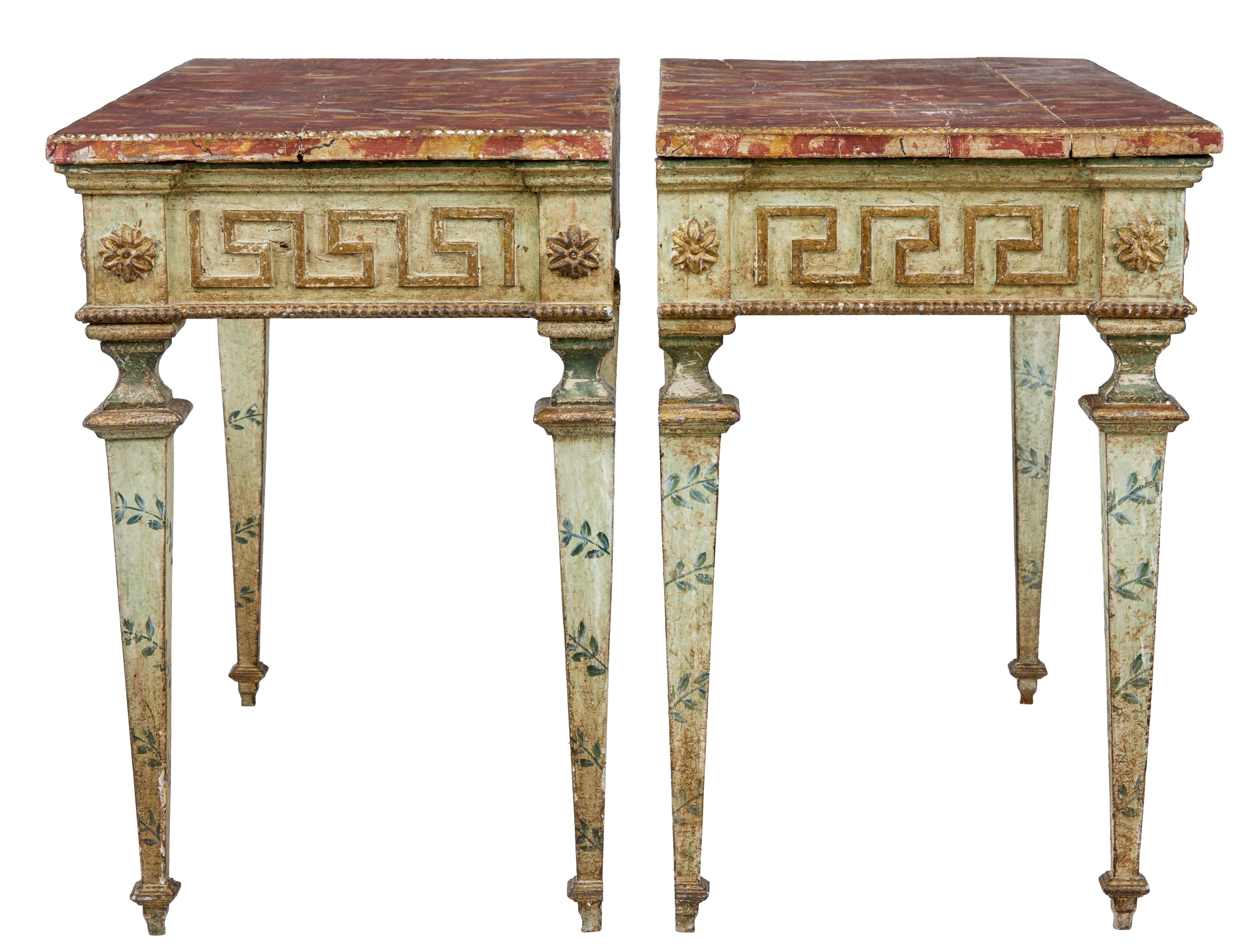Hand-Painted Rare Pair of 19th Century Painted Italian Console Tables