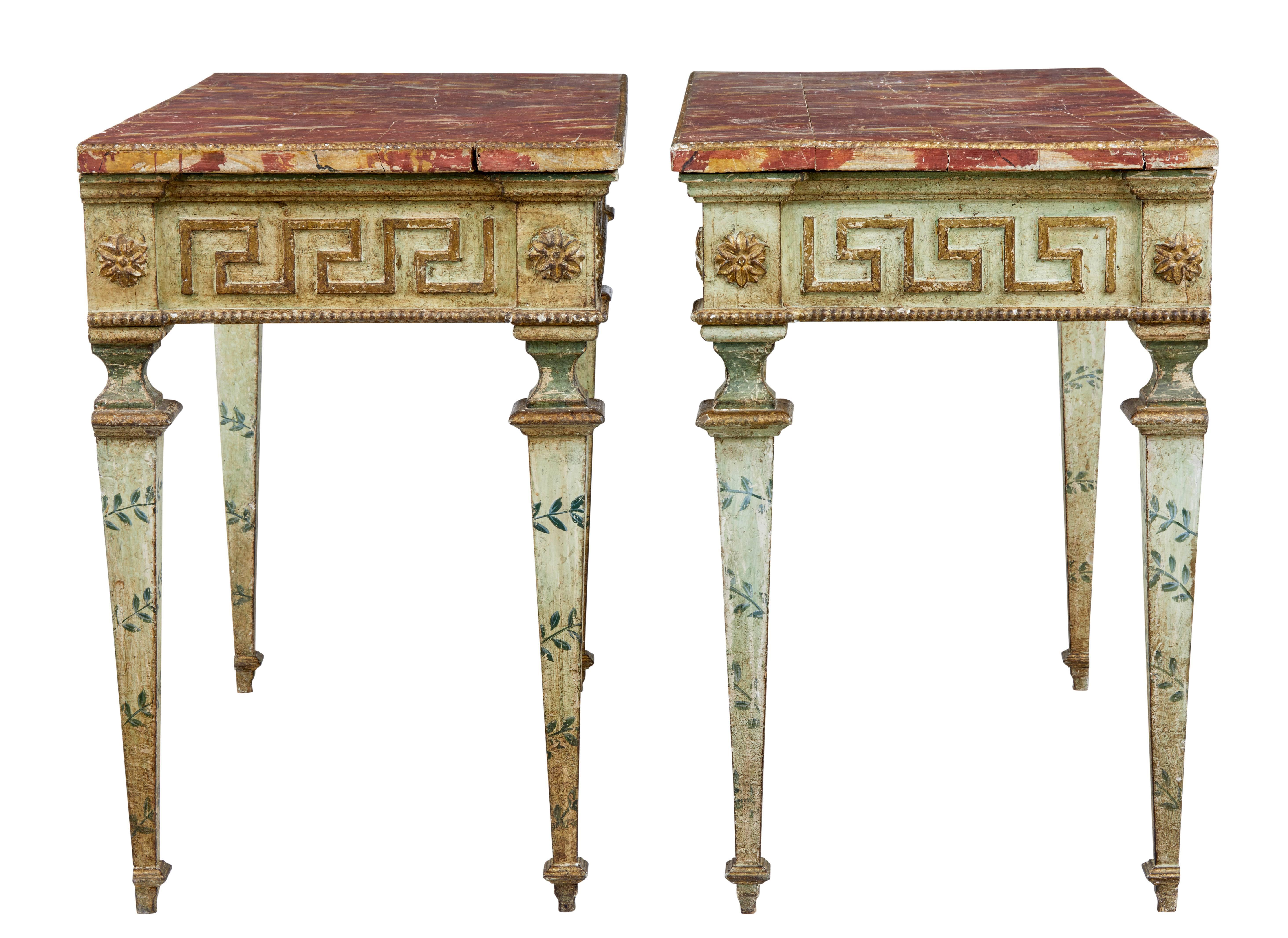 Rare Pair of 19th Century Painted Italian Console Tables In Good Condition In Debenham, Suffolk