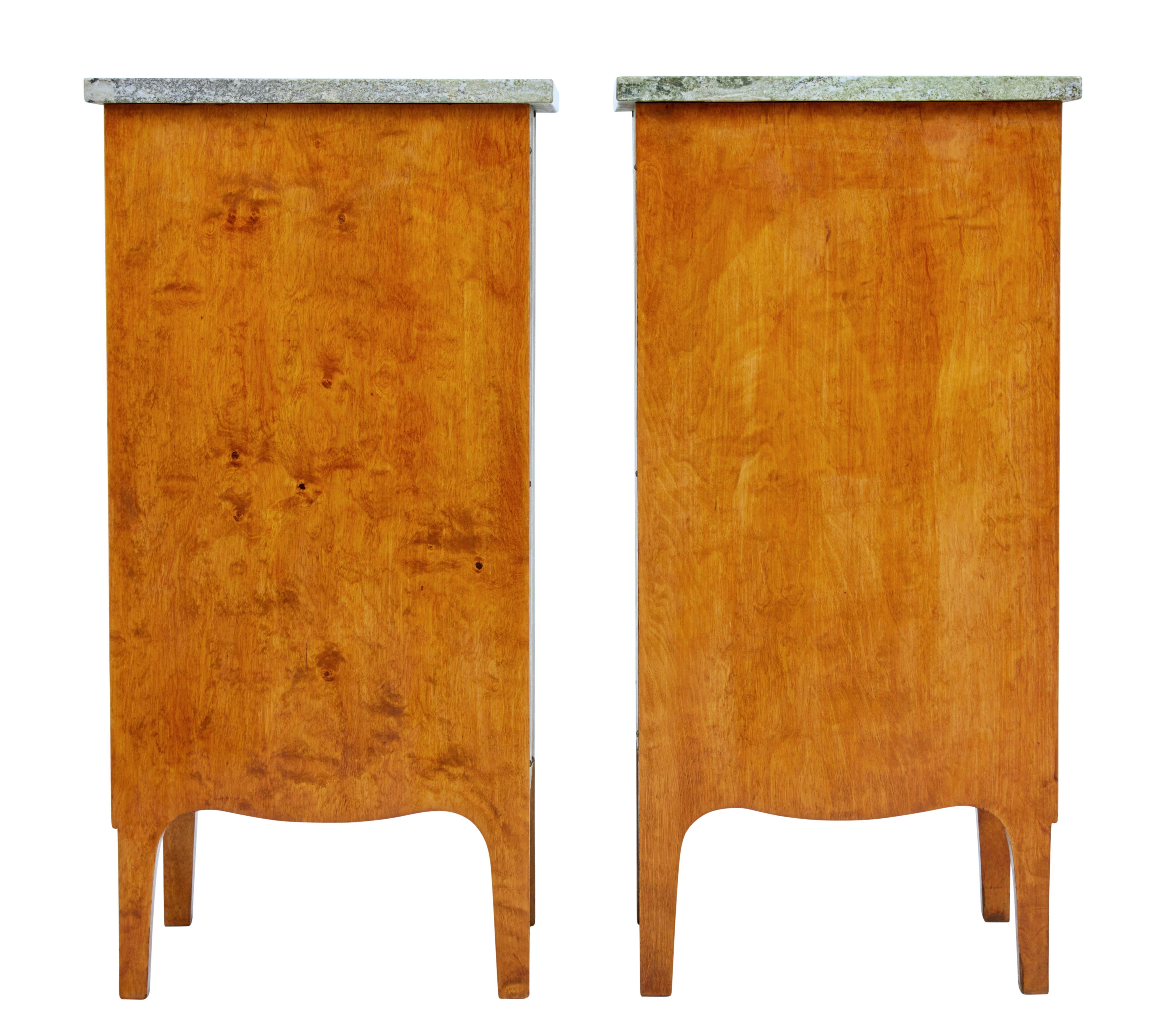 Swedish Pair of Early 20th Century Birch Art Nouveau Bedside Cupboards