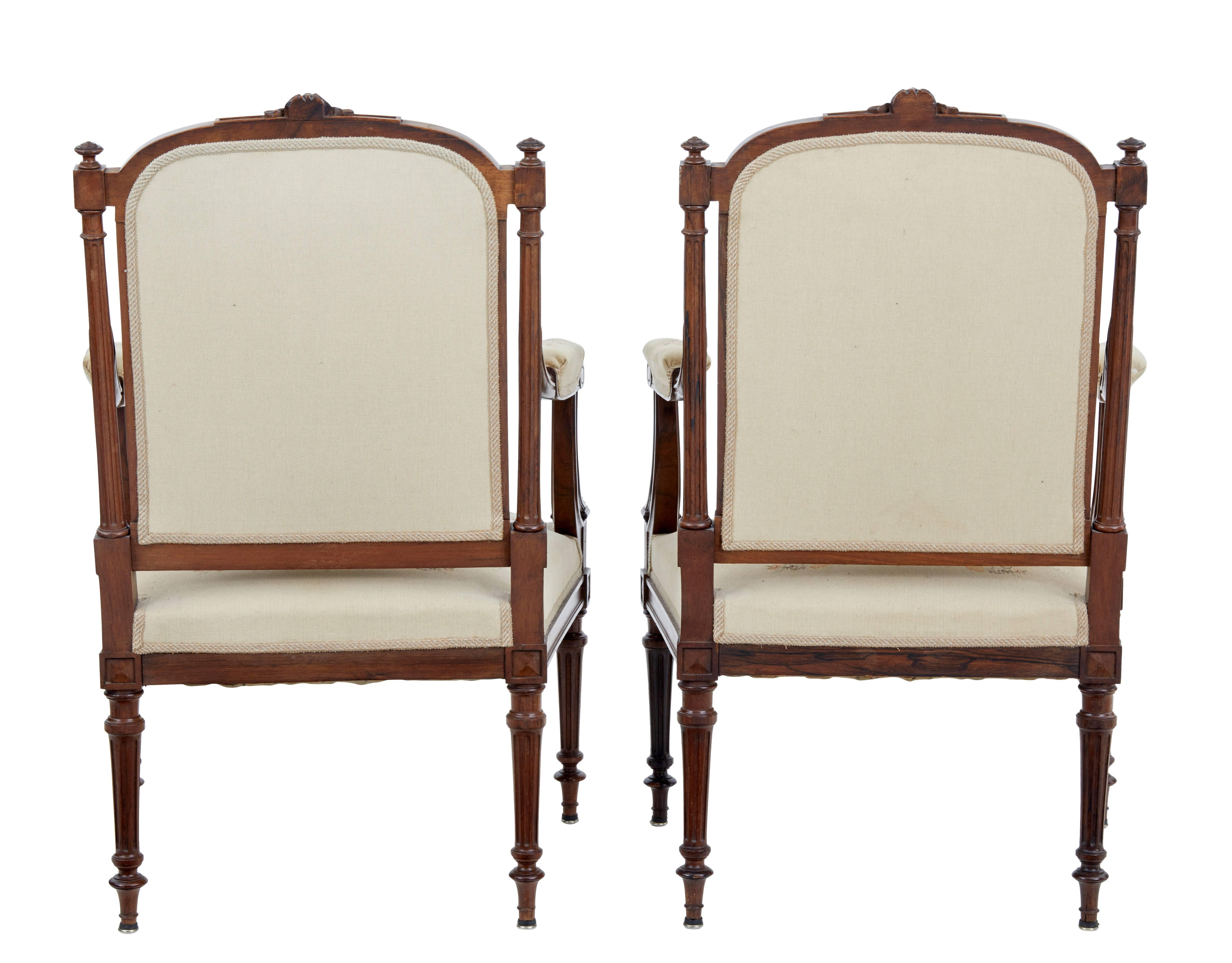 Victorian Pair of French 19th Century Rosewood Armchairs