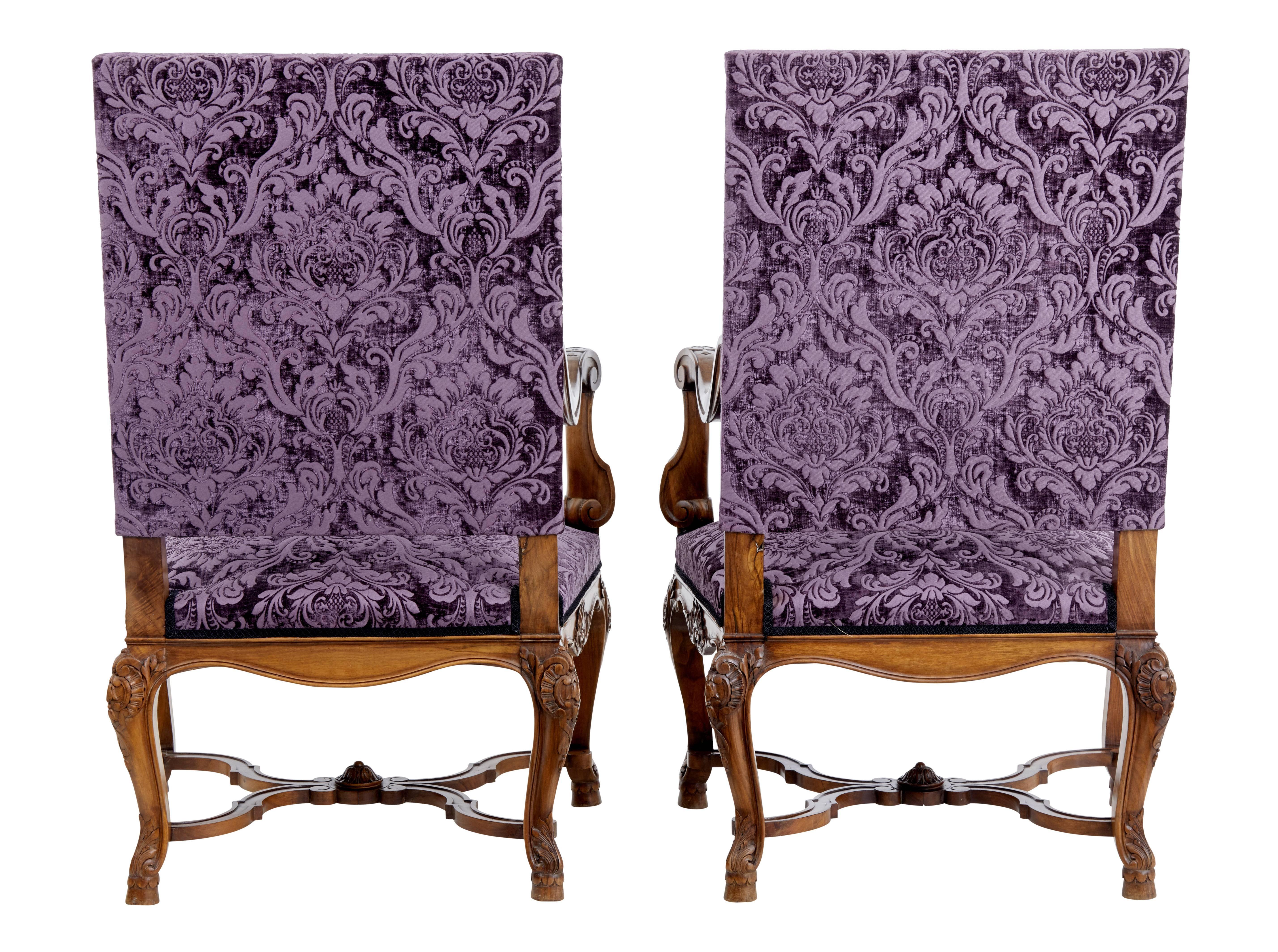 Carved Pair of 19th Century French Walnut Art Nouveau Armchairs