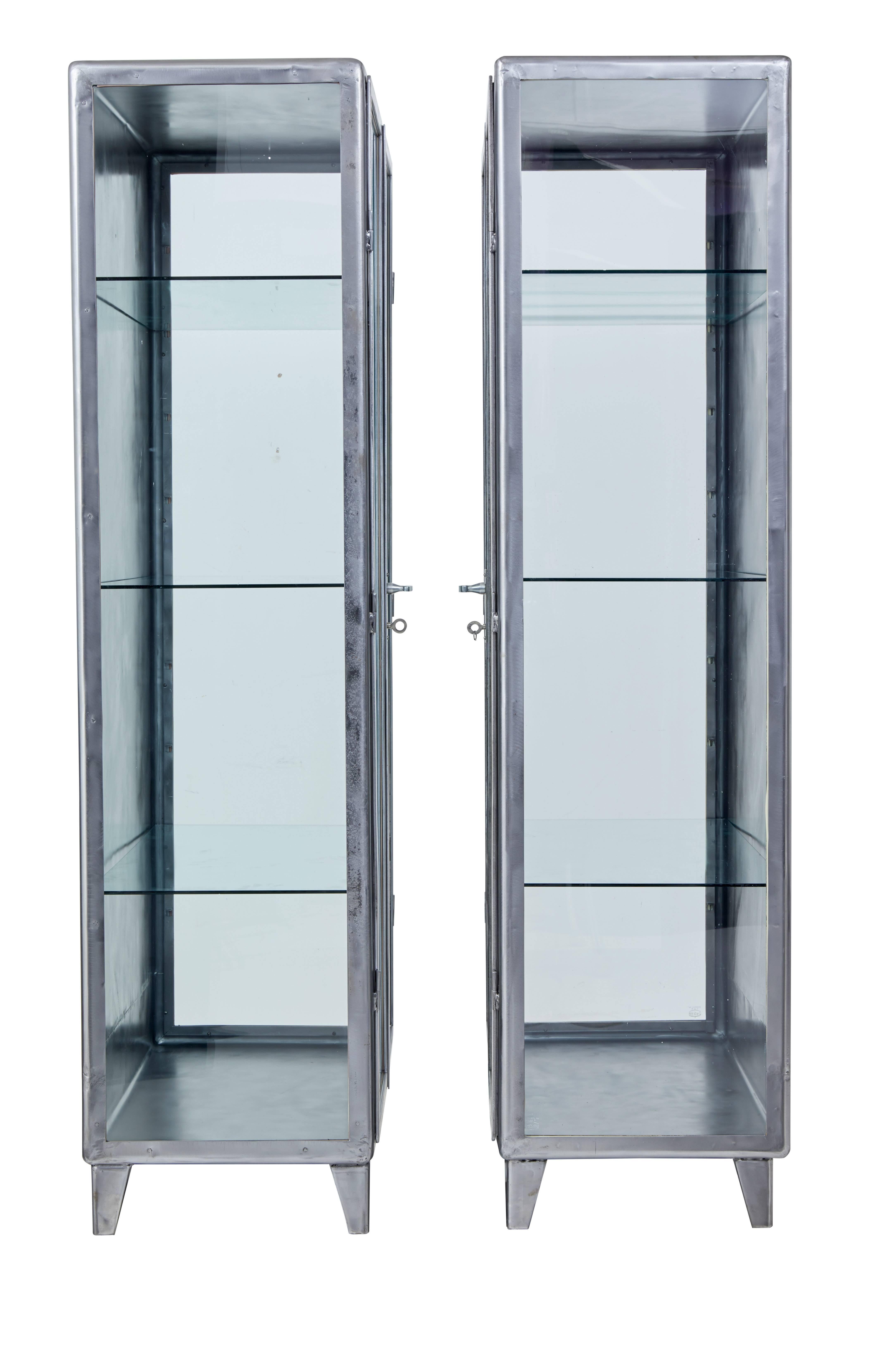 Pair of 1920s Art Deco Polished Steel Medical Display Cabinets In Good Condition In Debenham, Suffolk