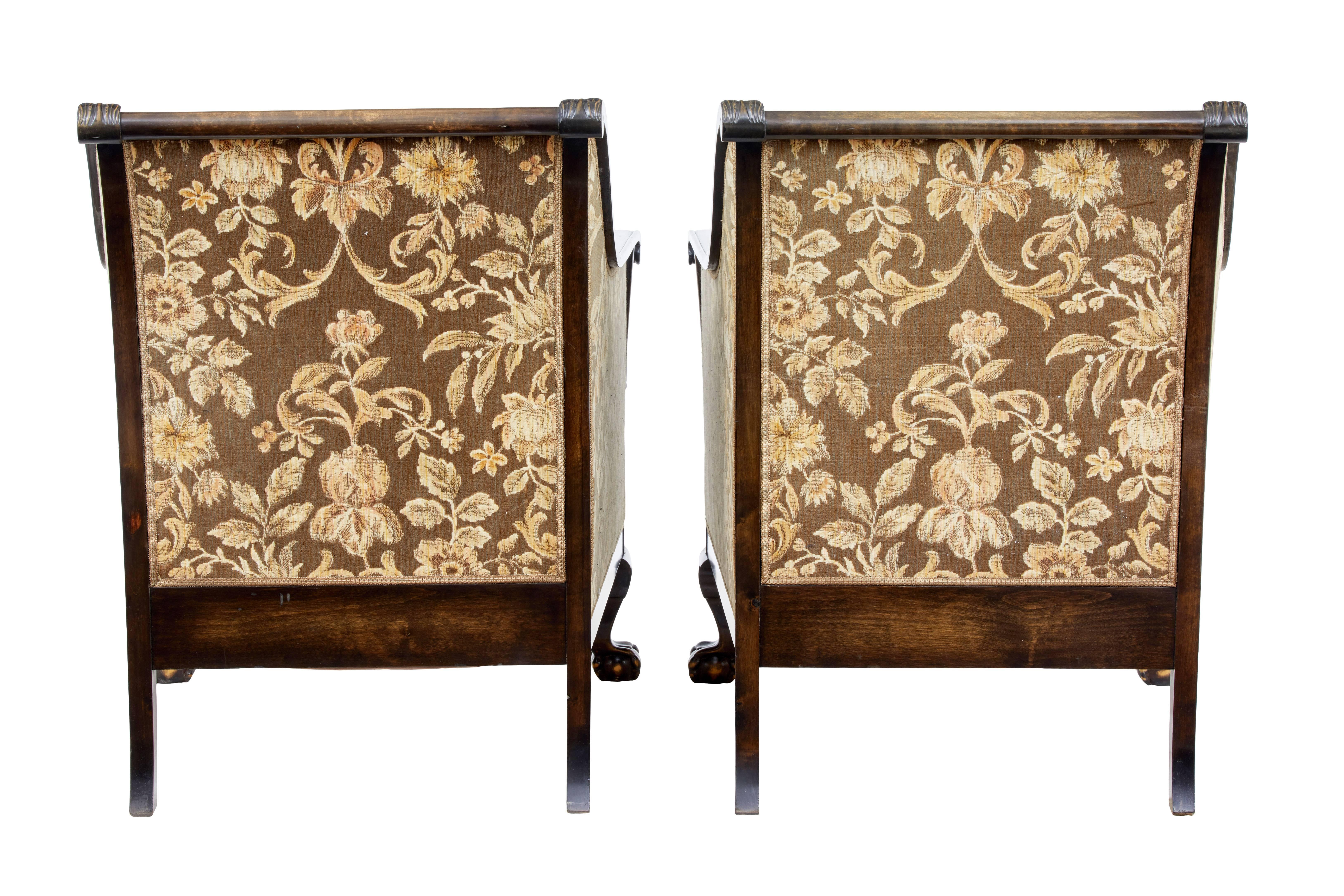 Swedish Elegant Pair of Art Deco Carved Birch Armchairs