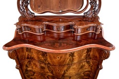 19th Century Flame Mahogany Serpentine Chest with Mirror